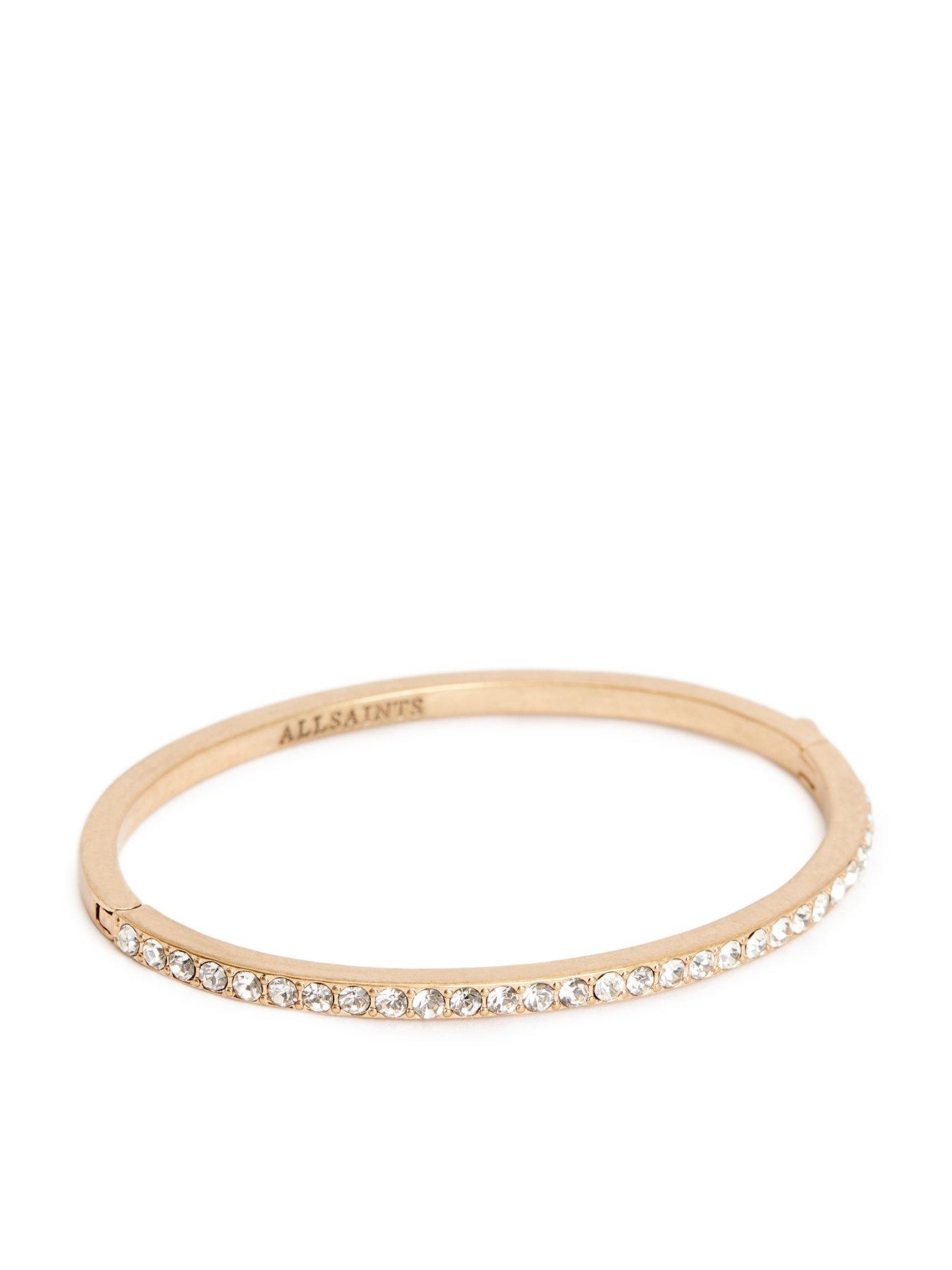 AllSaints Stone Hinged Bangle Bracelet - Gold