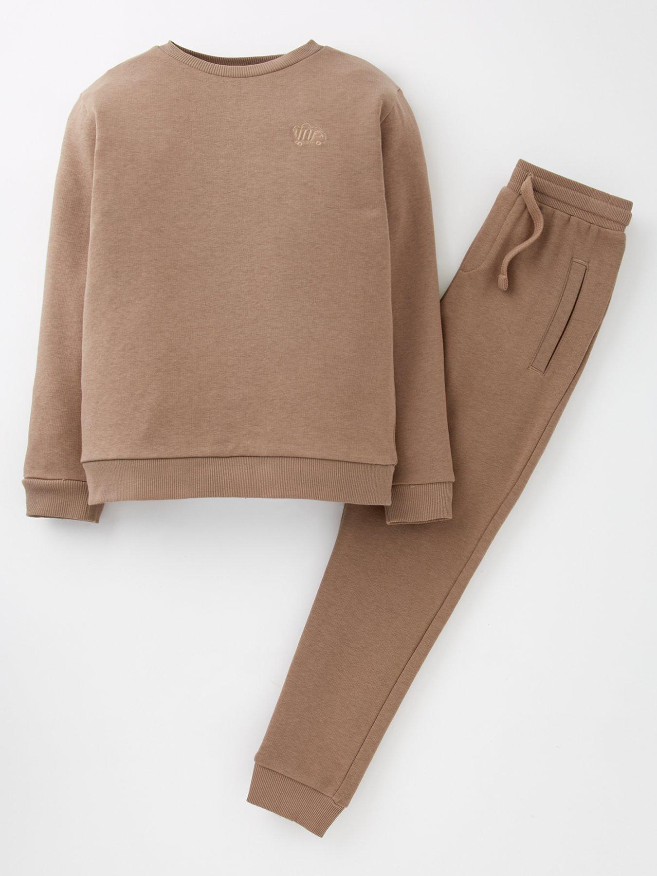 Everyday Boys Sweat Top And Jog Set - Brown