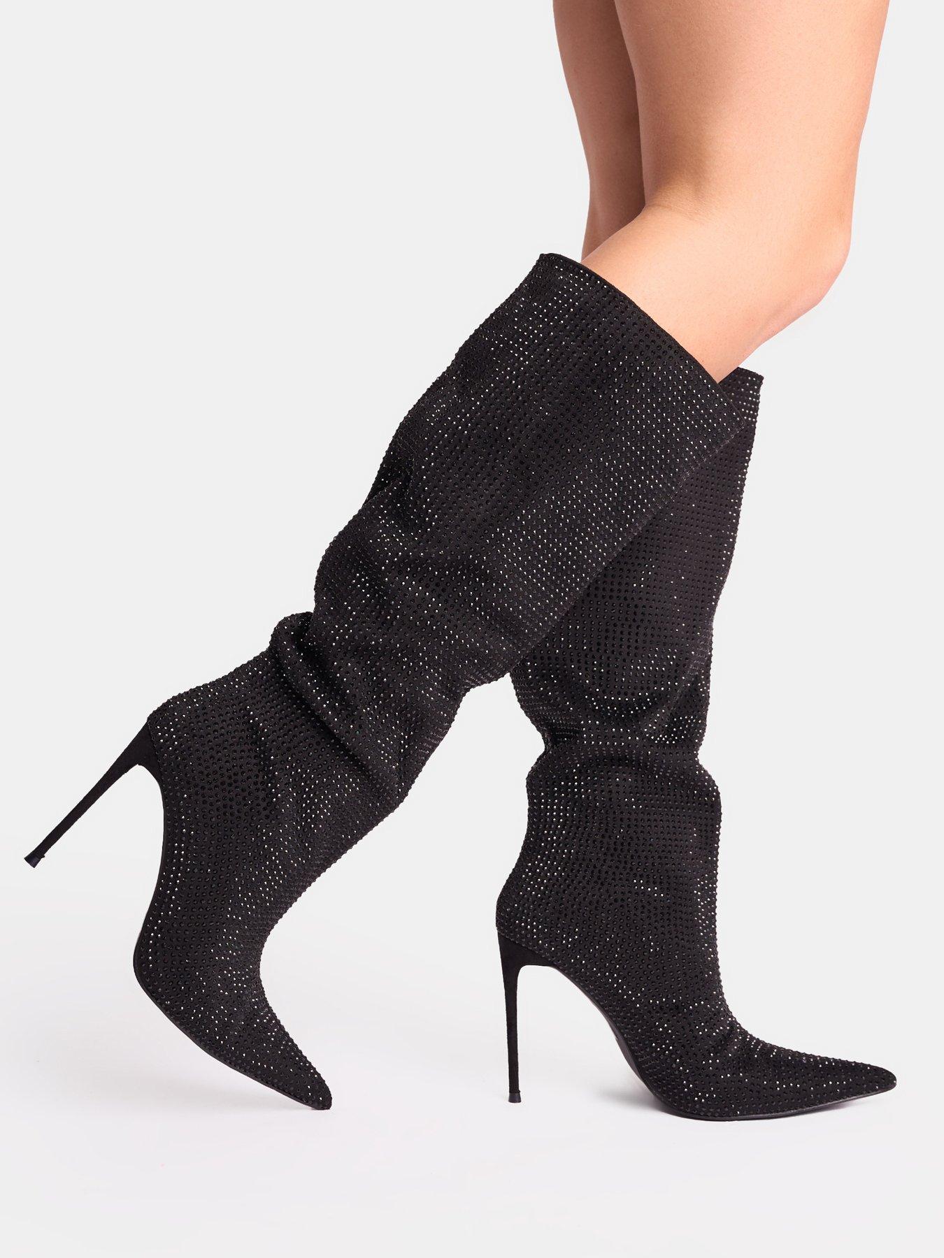 Public Desire Lothorio Knee High Boots Black Diamante Very