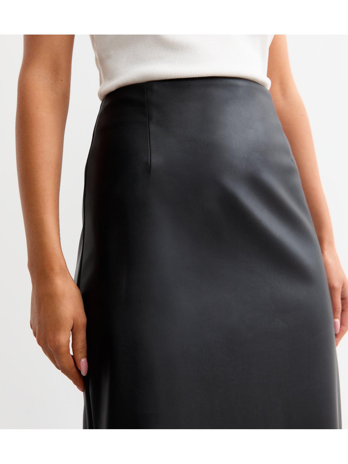 New Look Black Leather look Pencil Midi Skirt Very