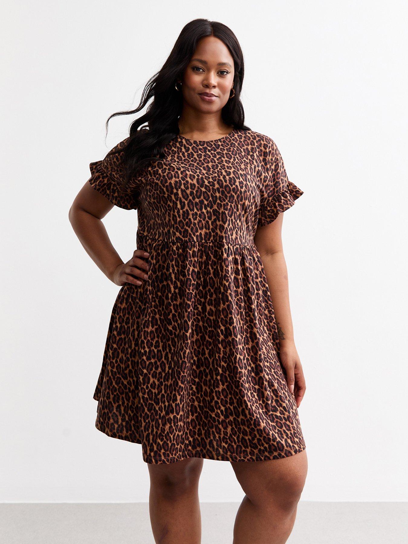 New Look Curves Leopard Print Mini Babydoll Dress Brown Very