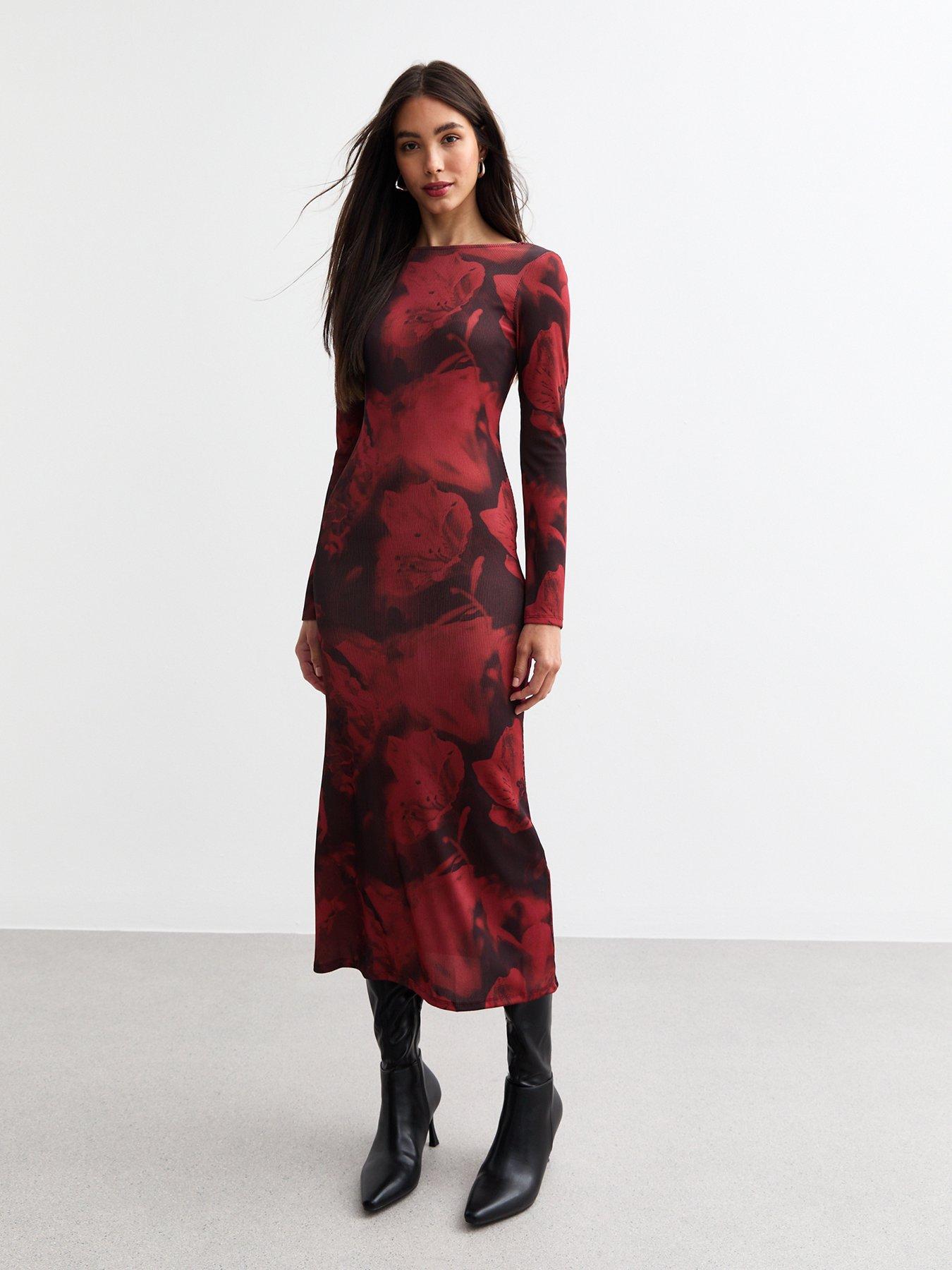 new look red floral midi dress Red Floral Dress New Look Red Ditsy Dress New Look Long Sleeve Midi Dress  In Red