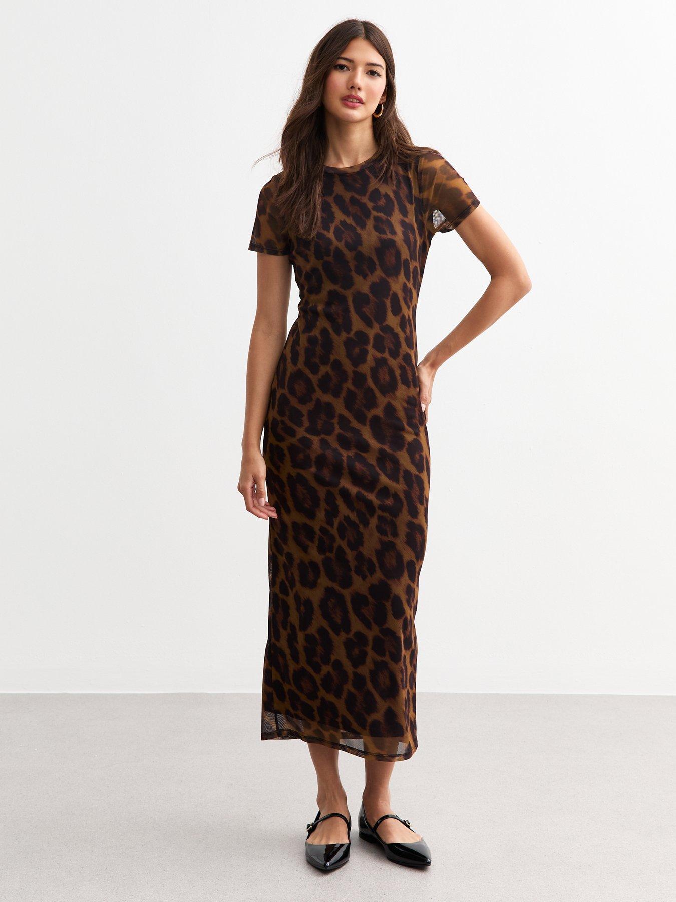 Leopard Mesh Midi Dress Print