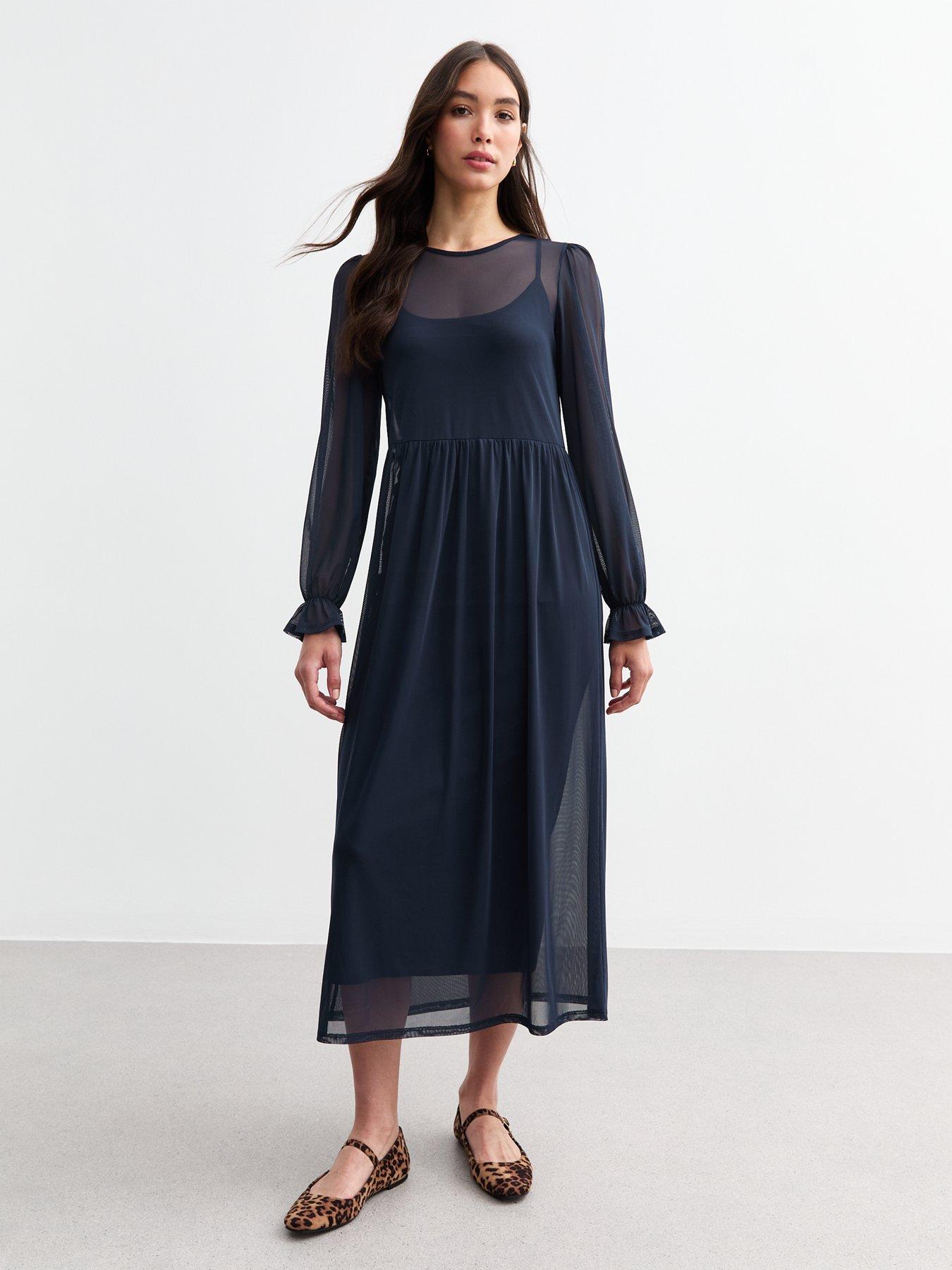 Long Sleeve Midi Smock Dress Khaki Crinkle Jersey Long Sleeve Midi Smock  Dress