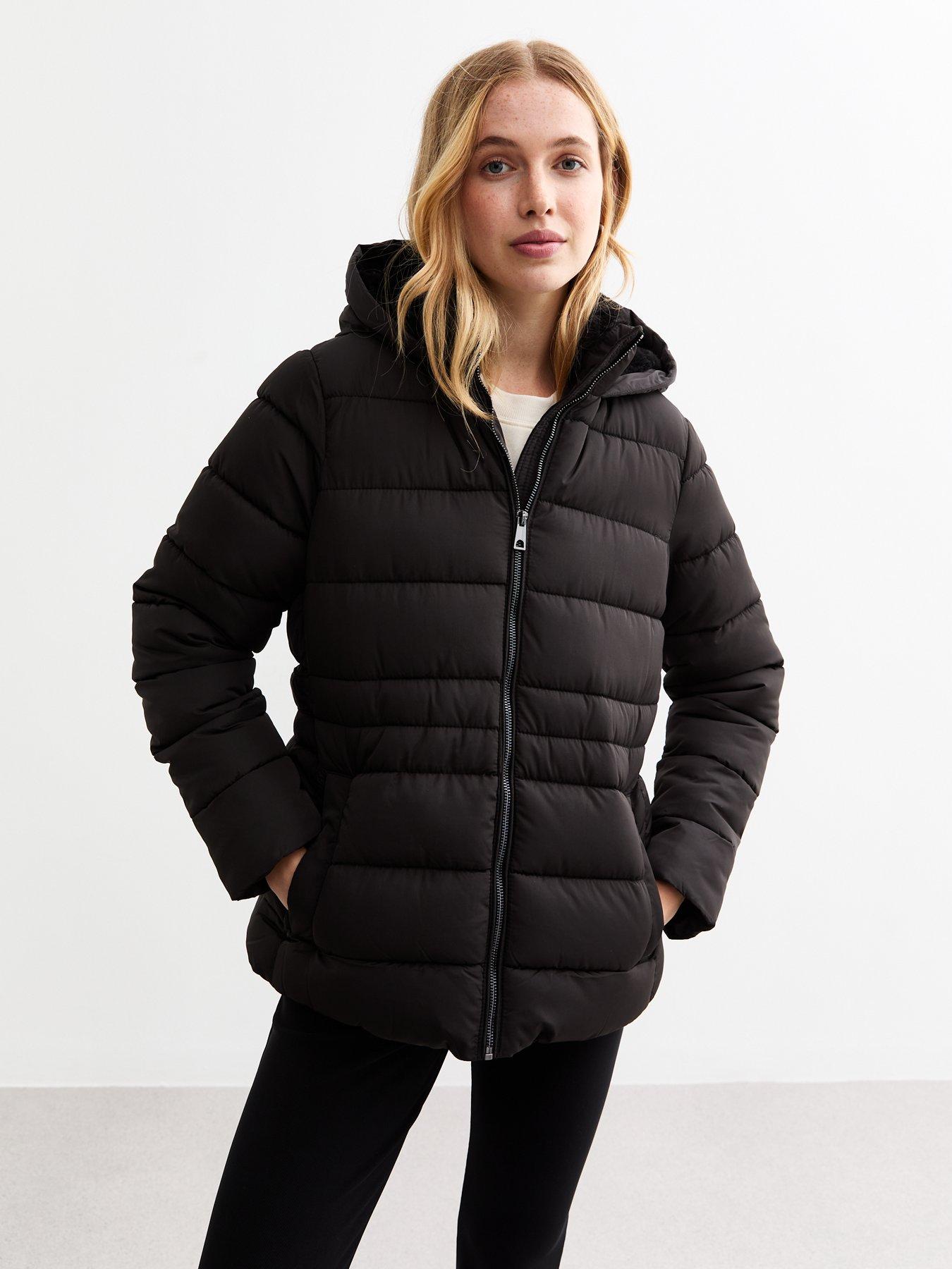 New look black hooded puffer jacket sale