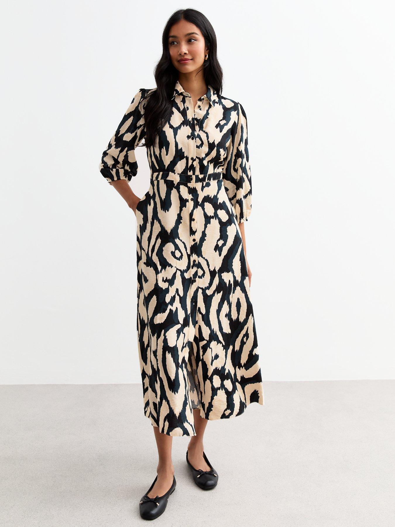undefined Blue Abstract Midi Shirt Dress - Print