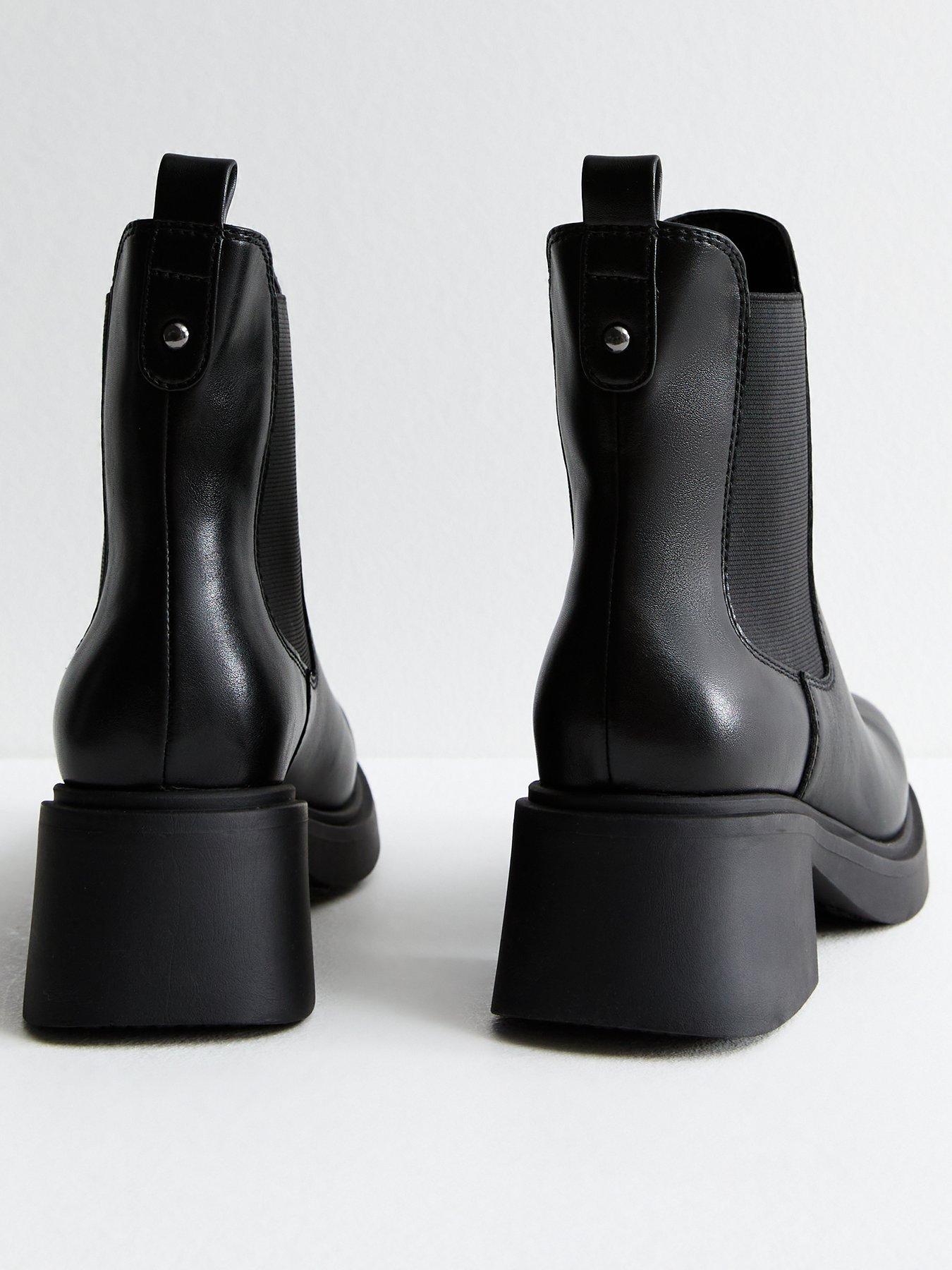 Leather Look Chunky Ankle Boots Black