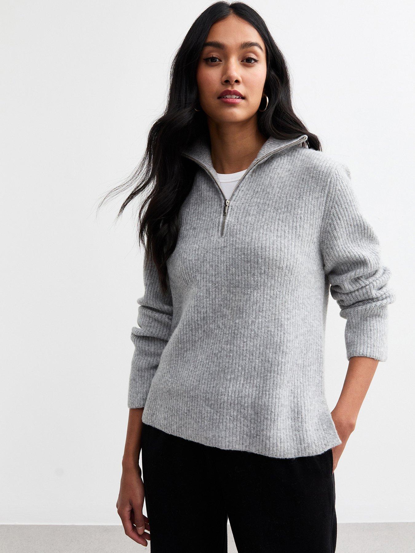 New Look Ribbed Half Zip Knit Jumper Grey