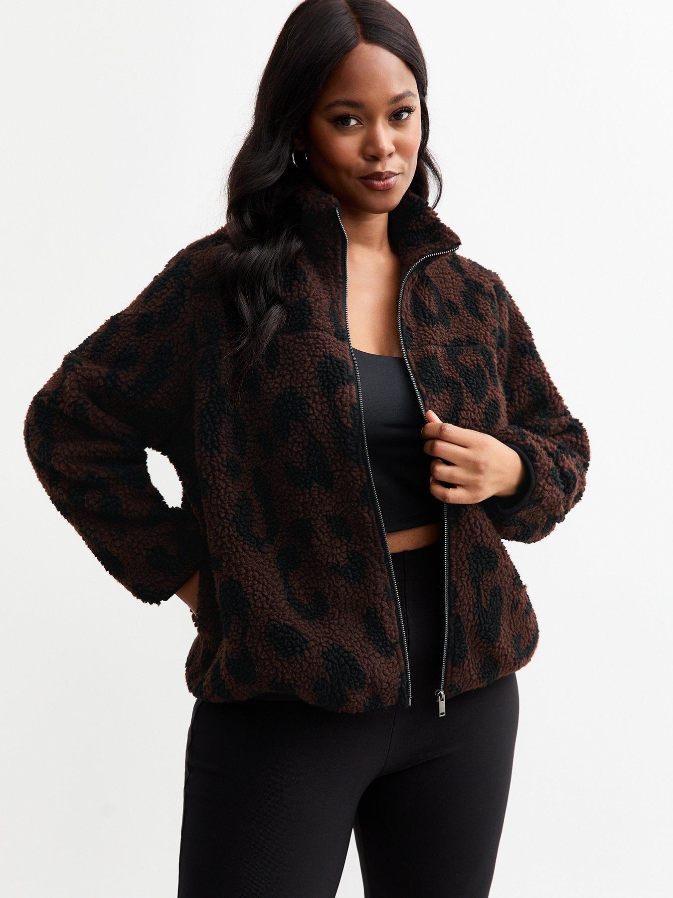 Curves Brown Animal Print Fleece Jacket