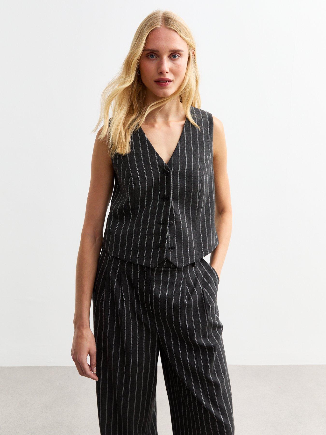 undefined Grey Pinstripe Waistcoat - Print