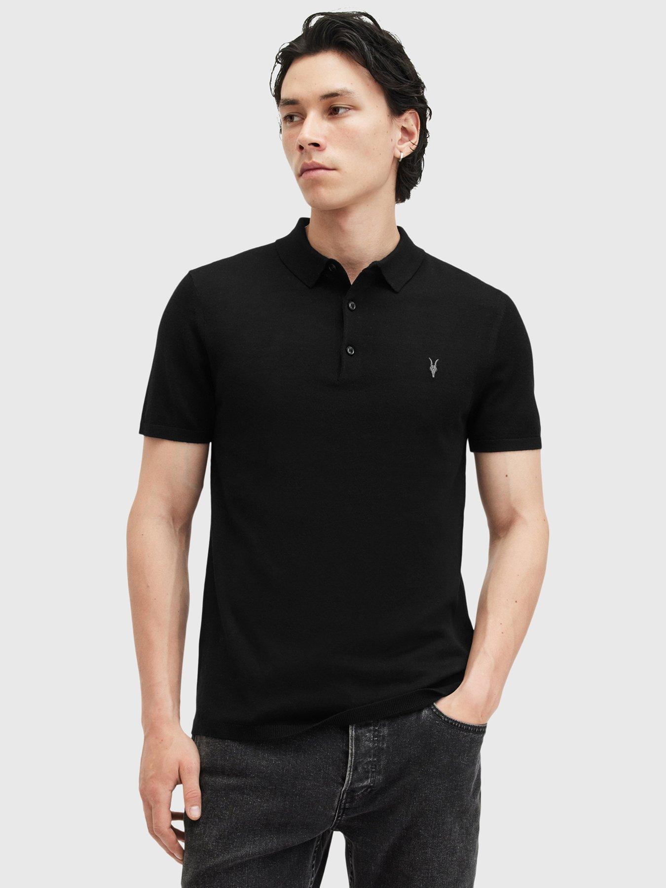 AllSaints Mode Marino Short Sleeve Knitted Polo - Black