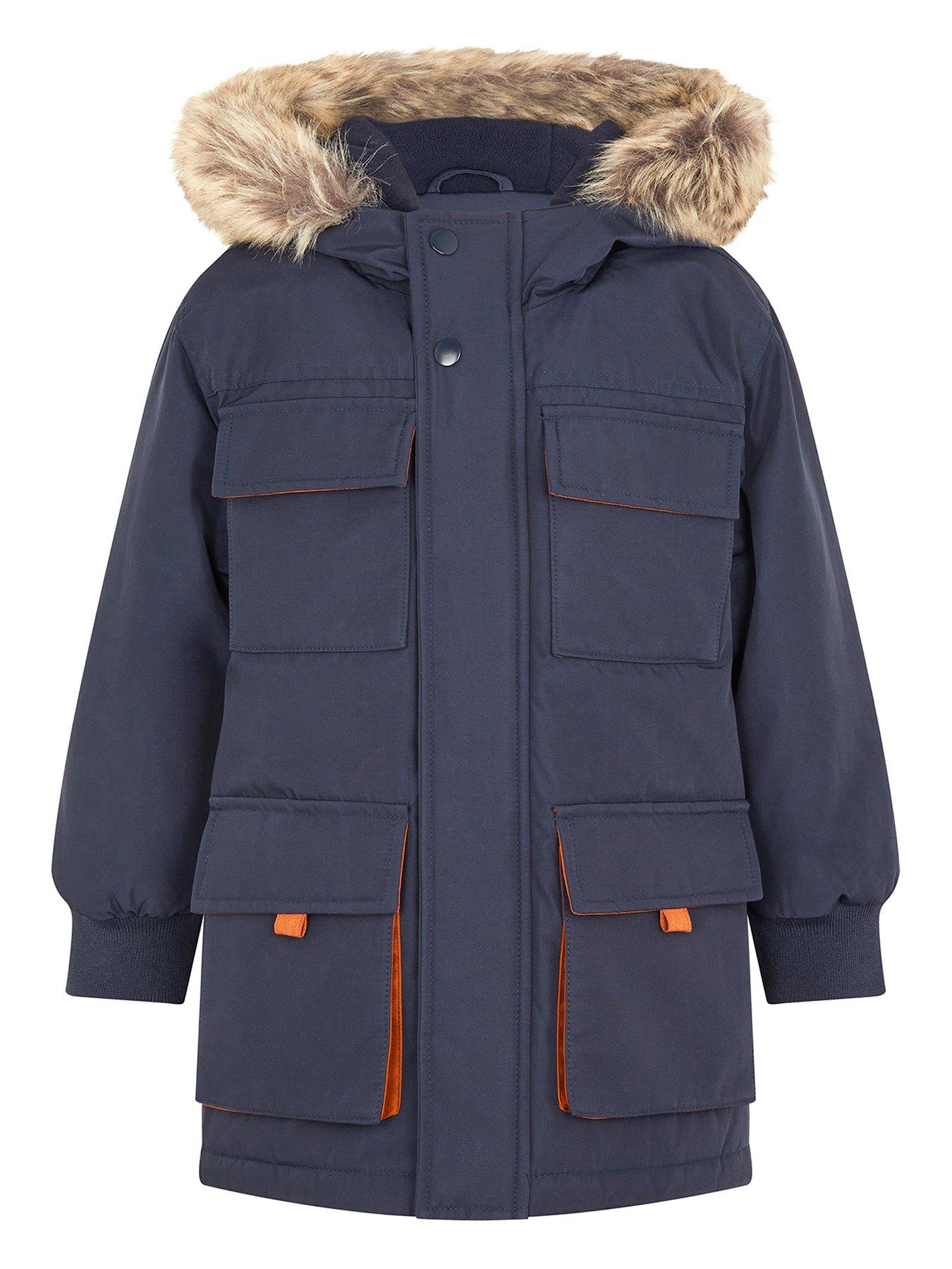 Monsoon Boys Canvas Longline Parka Navy Very