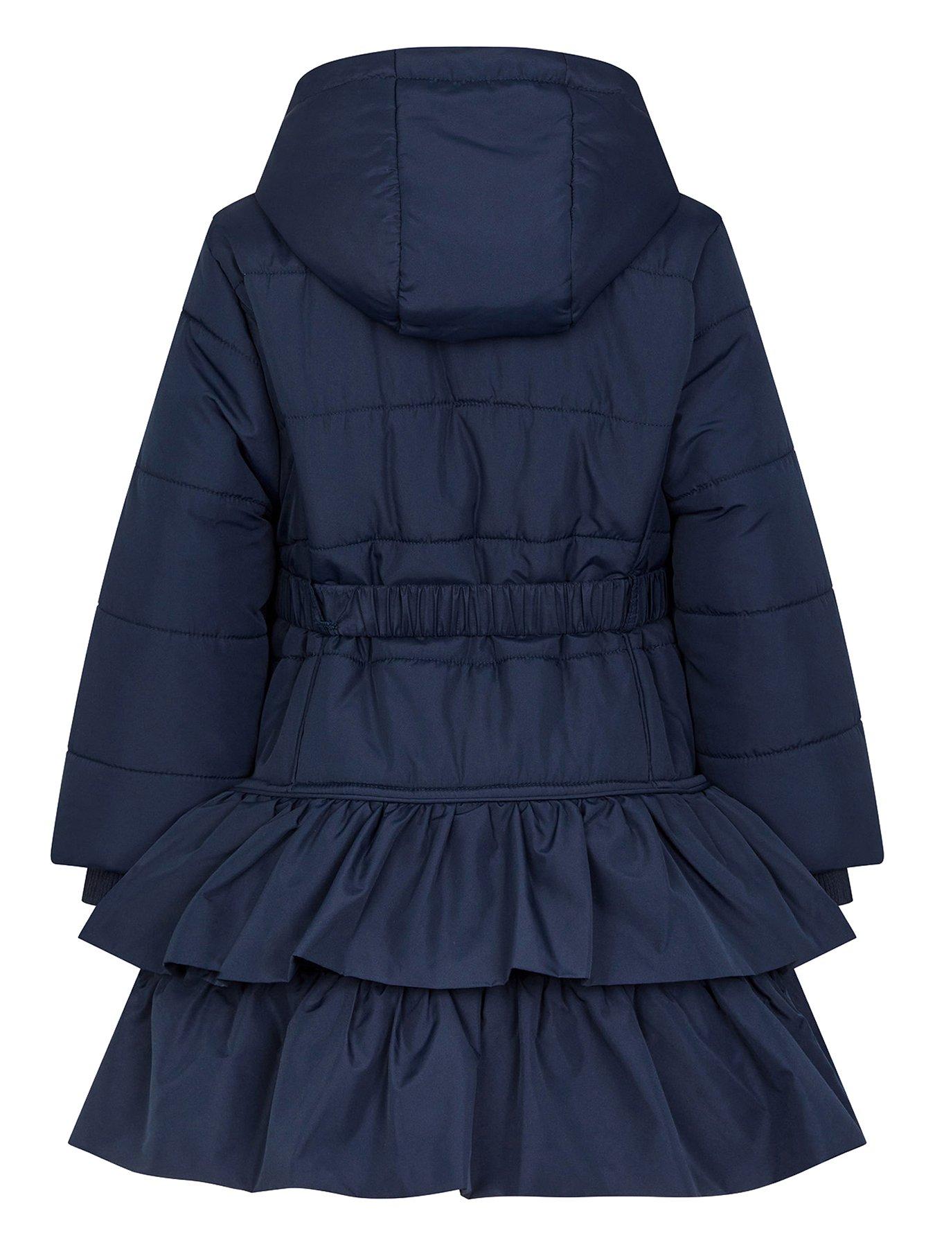 Monsoon Girls Belted Ruffle Coat Navy Very