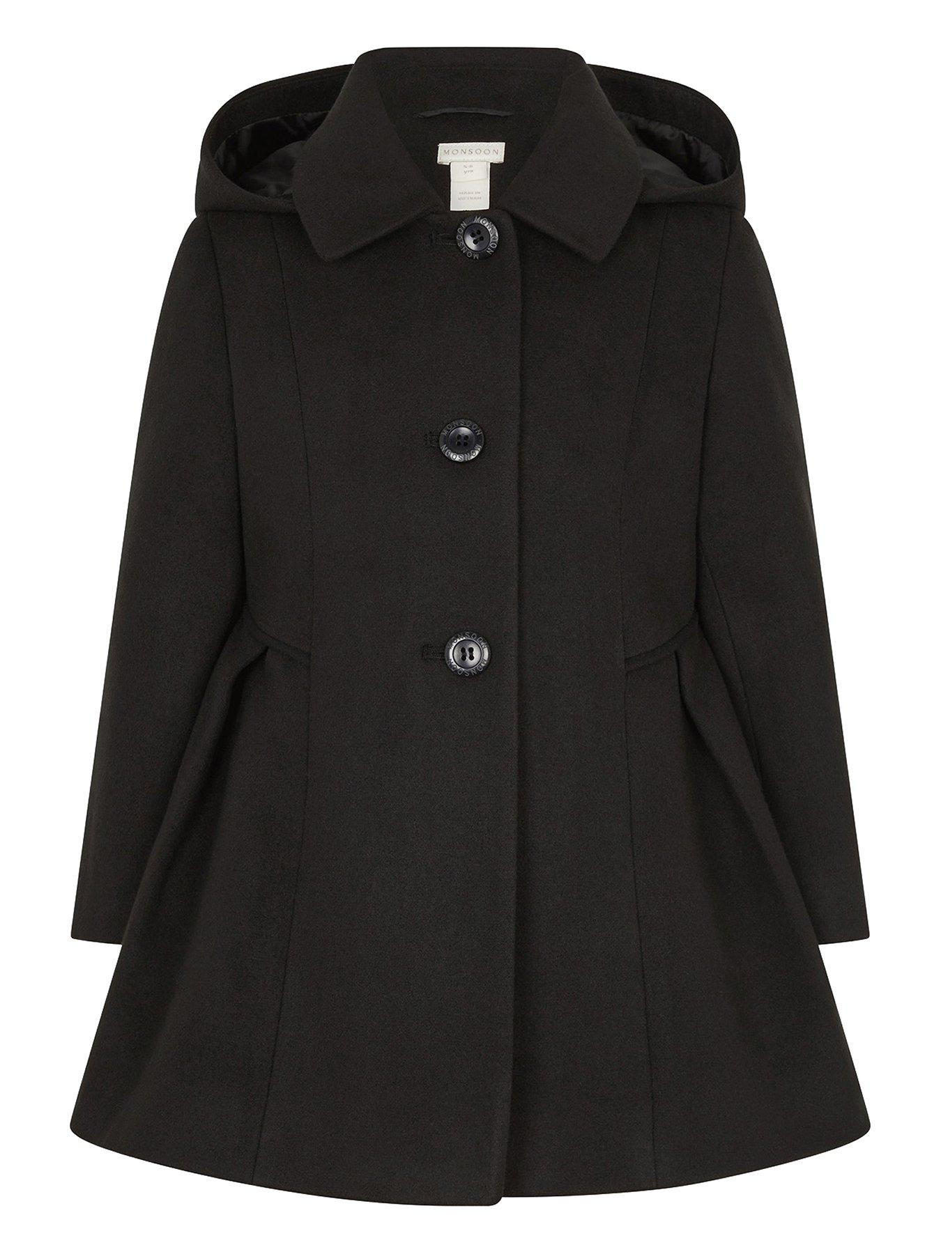 Monsoon Girls Belted Ruffle Coat Navy Very