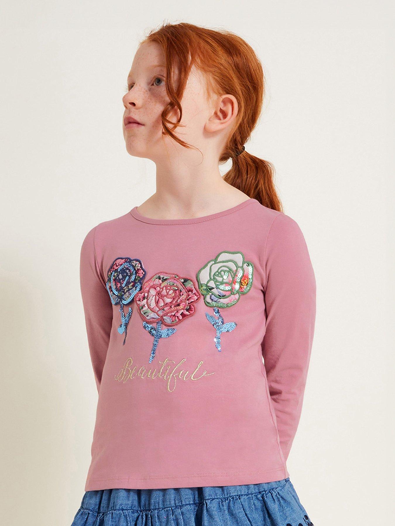 Campana Girls Lily Long Sleeves T-Shirt - Daisy Dots Print - Pink