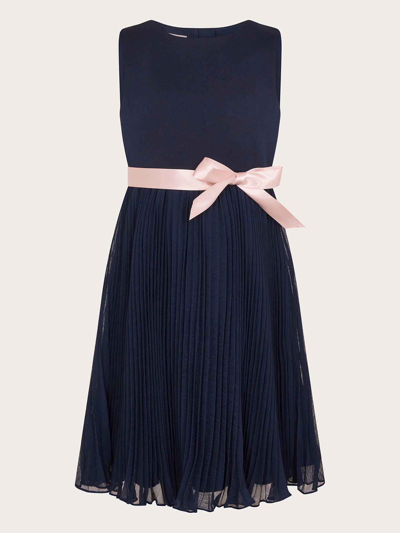 Monsoon Girls Sally Scuba Pleated Dress Navy Very