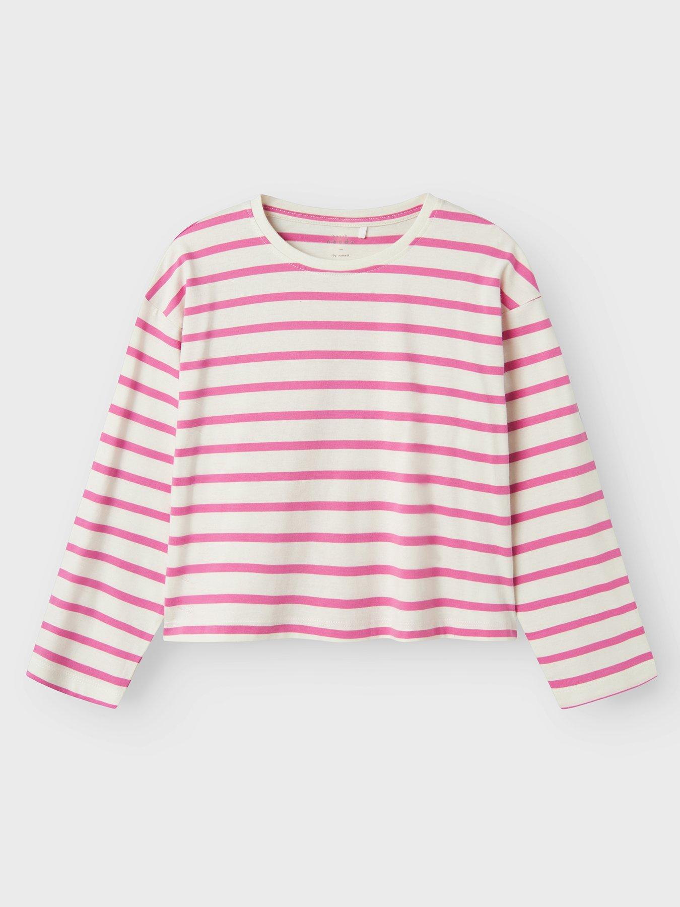 name it girls long sleeve stripe tshirt - phlox pink