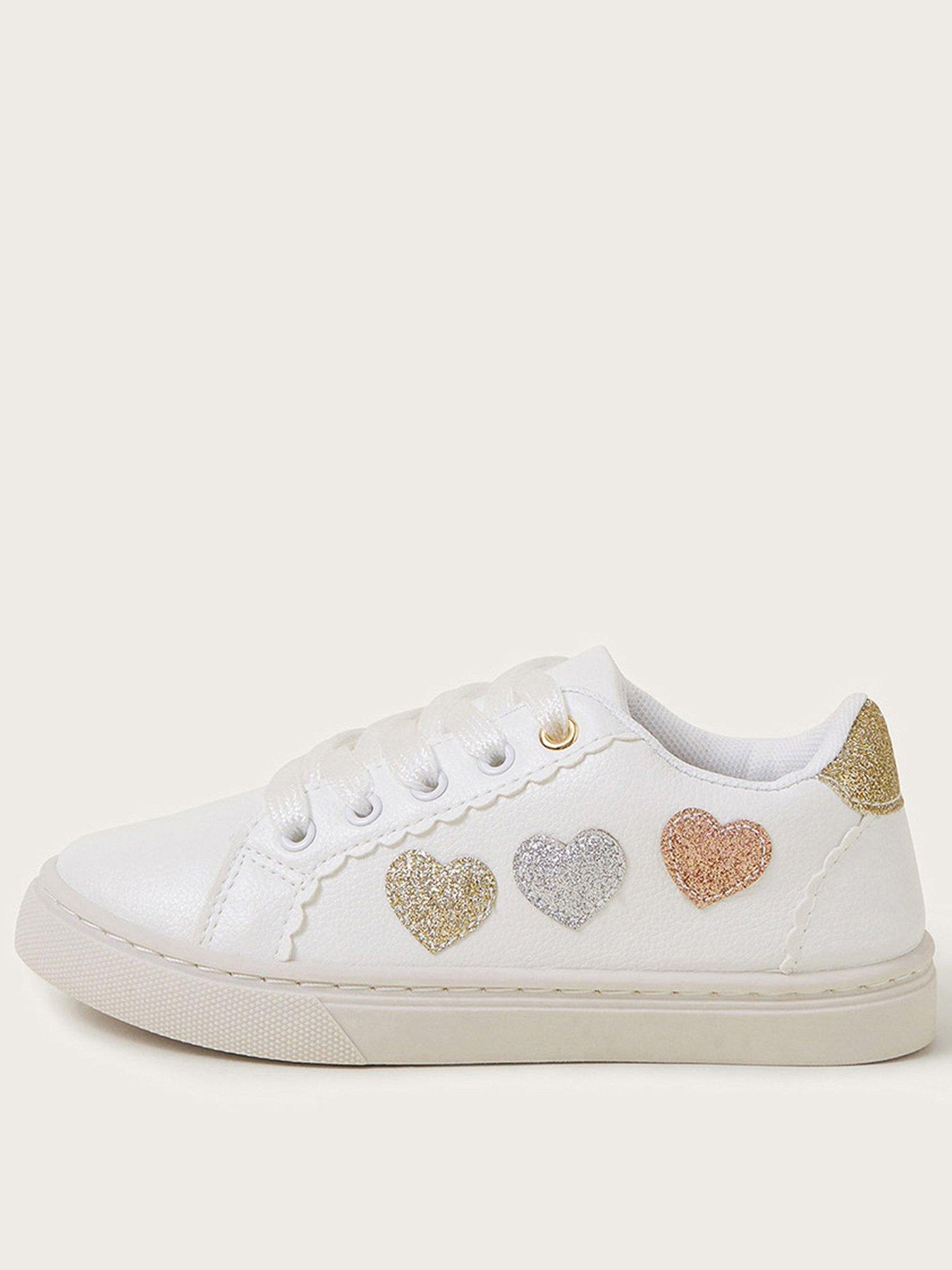 undefined Girls Glitter Hearts Trainers - Light Cream