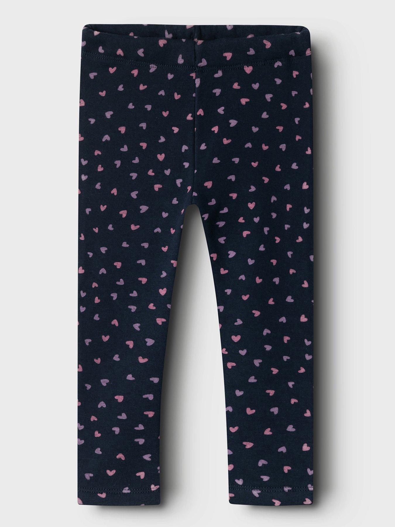 undefined Mini Girls Heart Print Fleece Lined Leggings - Dark Sapphire