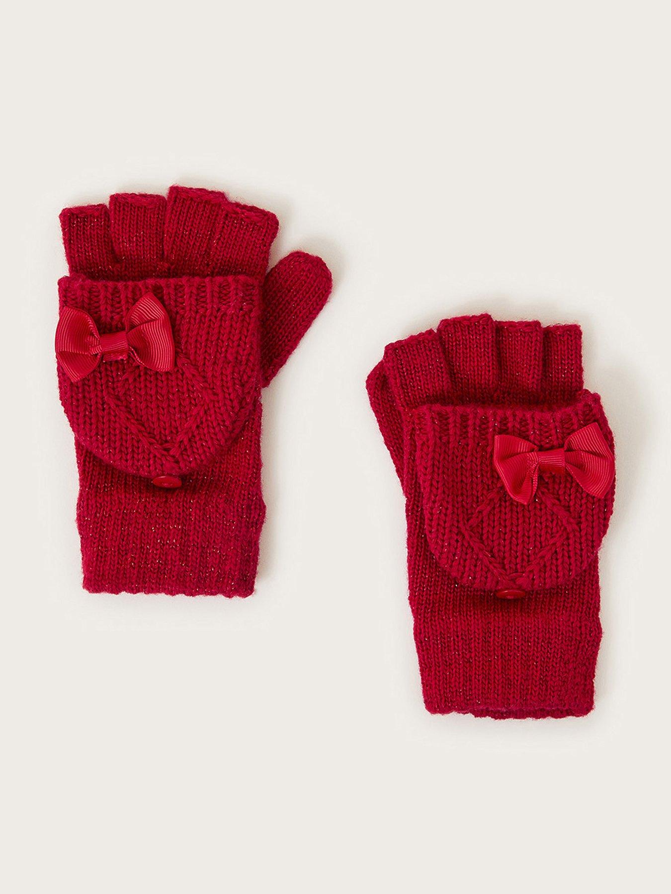 Image 1 of 2 of Monsoon Girls Bow Detailing Flip Top Gloves - Red