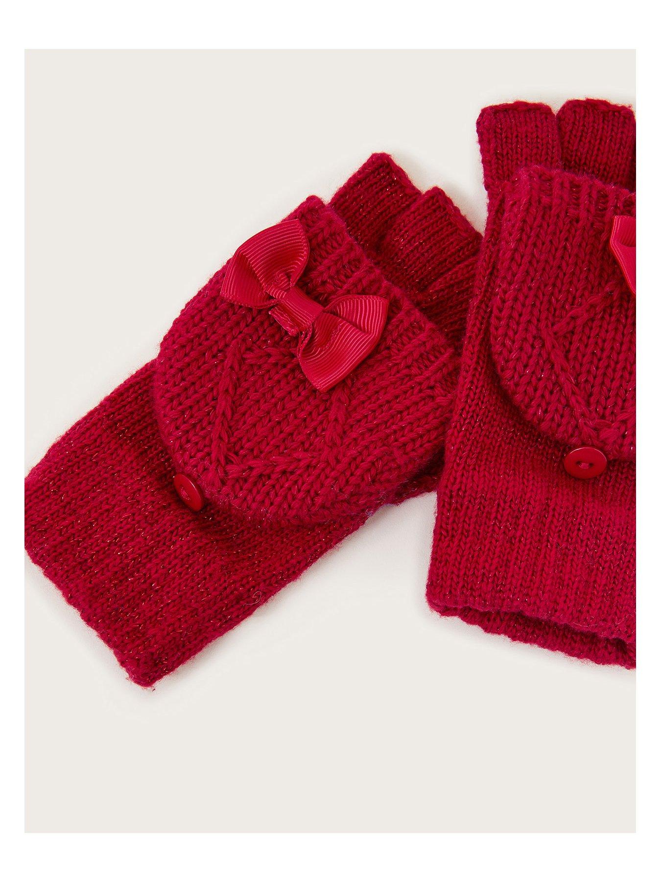 Image 2 of 2 of Monsoon Girls Bow Detailing Flip Top Gloves - Red