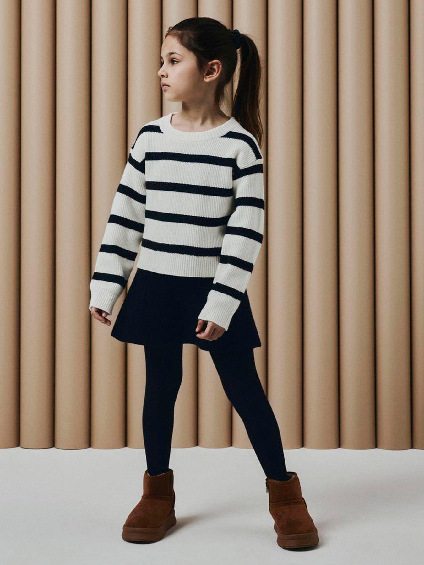 undefined Girls Stripe Knitted Jumper - Jet Stream Cream