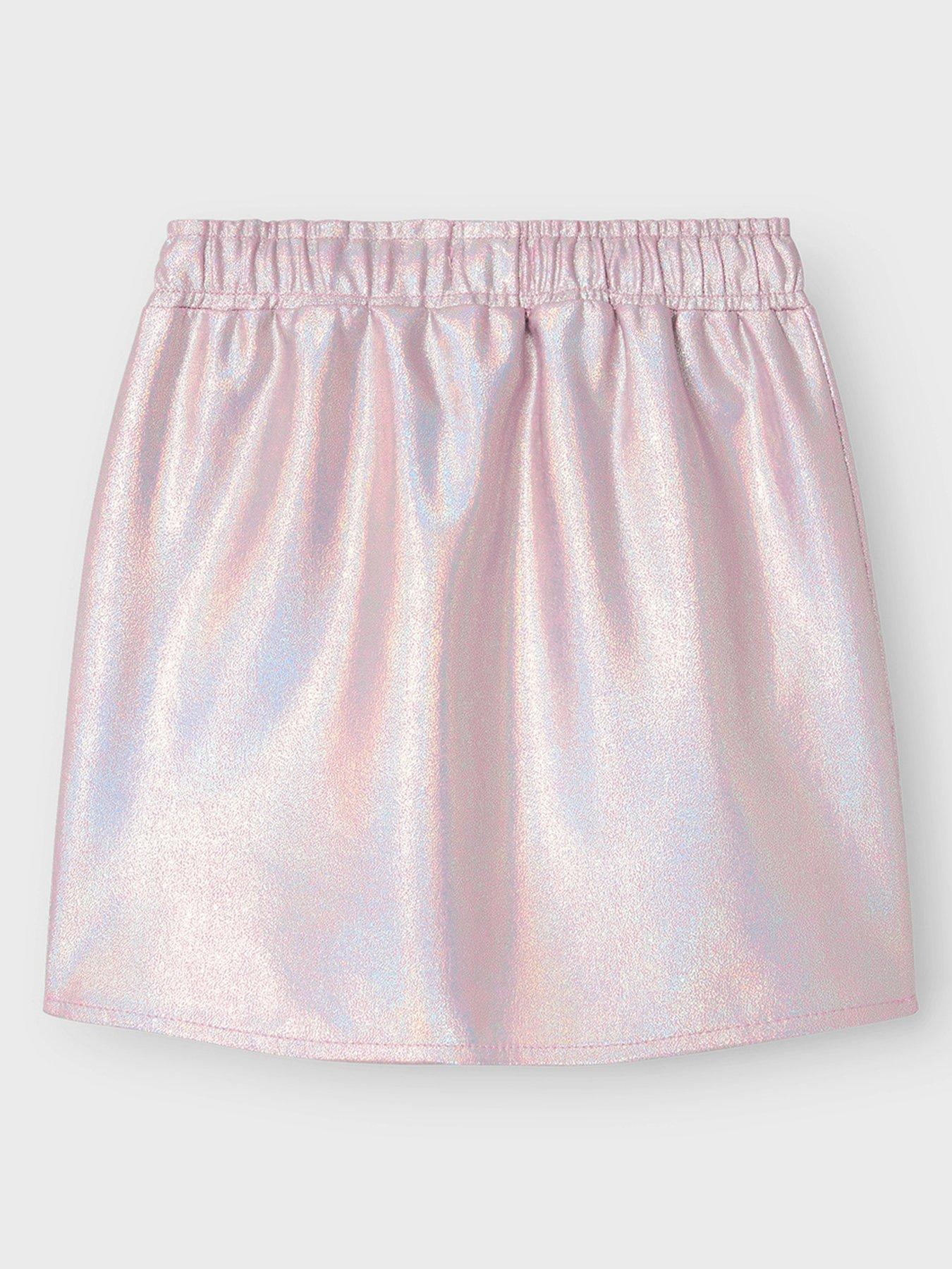 Girls Metallic Skirt Corsage Pink