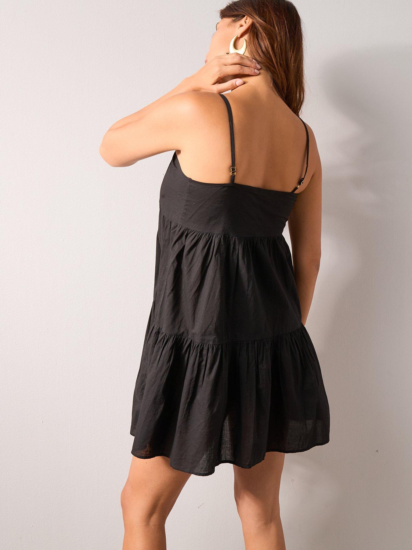Image 2 of 7 of The Very Collection Tiered Strappy Cotton Beach Dress - Black