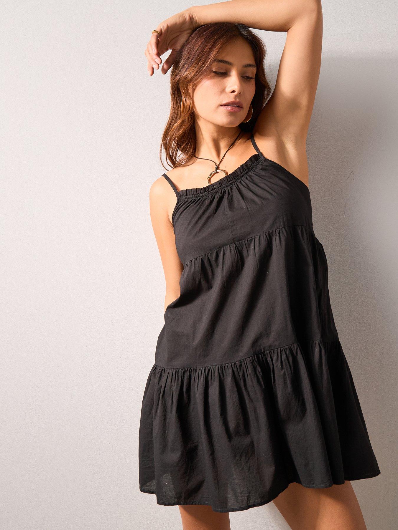 Image 4 of 7 of The Very Collection Tiered Strappy Cotton Beach Dress - Black