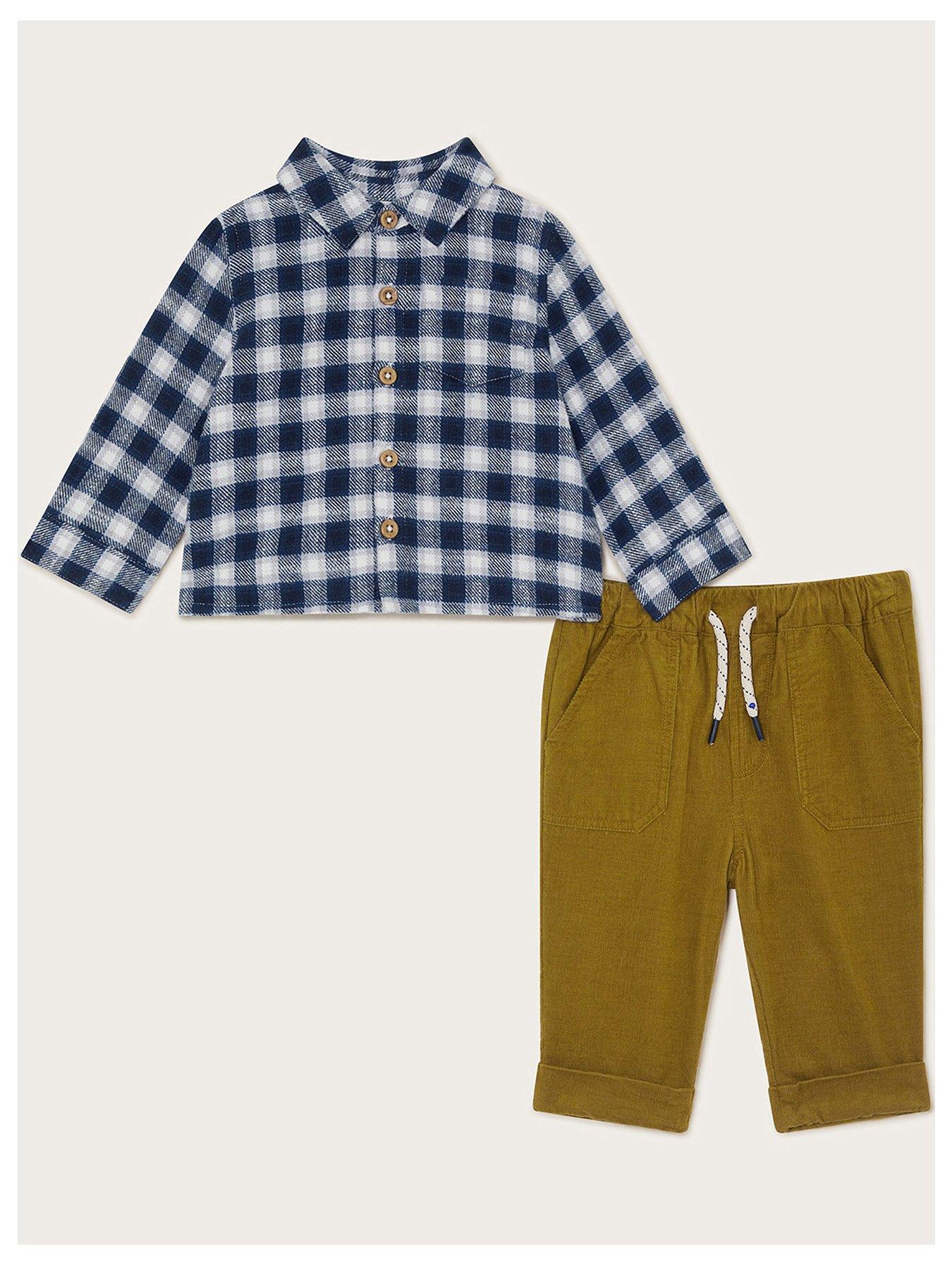 Image 1 of 3 of Monsoon Baby Boys Check Shirt And Cord Trousers Set - Multi