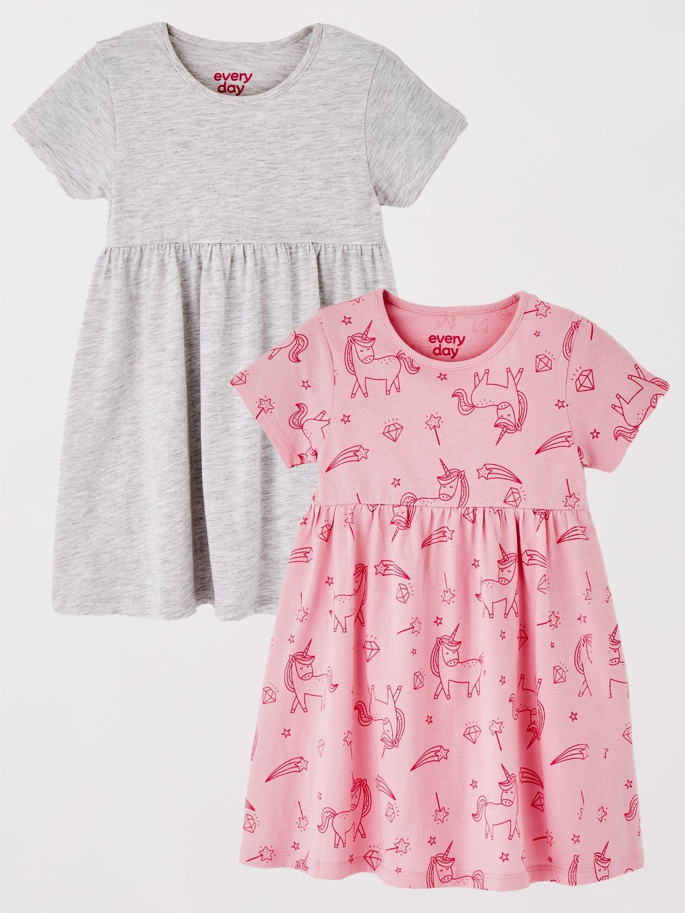 undefined Girls 2 Pack Unicorn Short Sleeve Jersey Dress - Multi