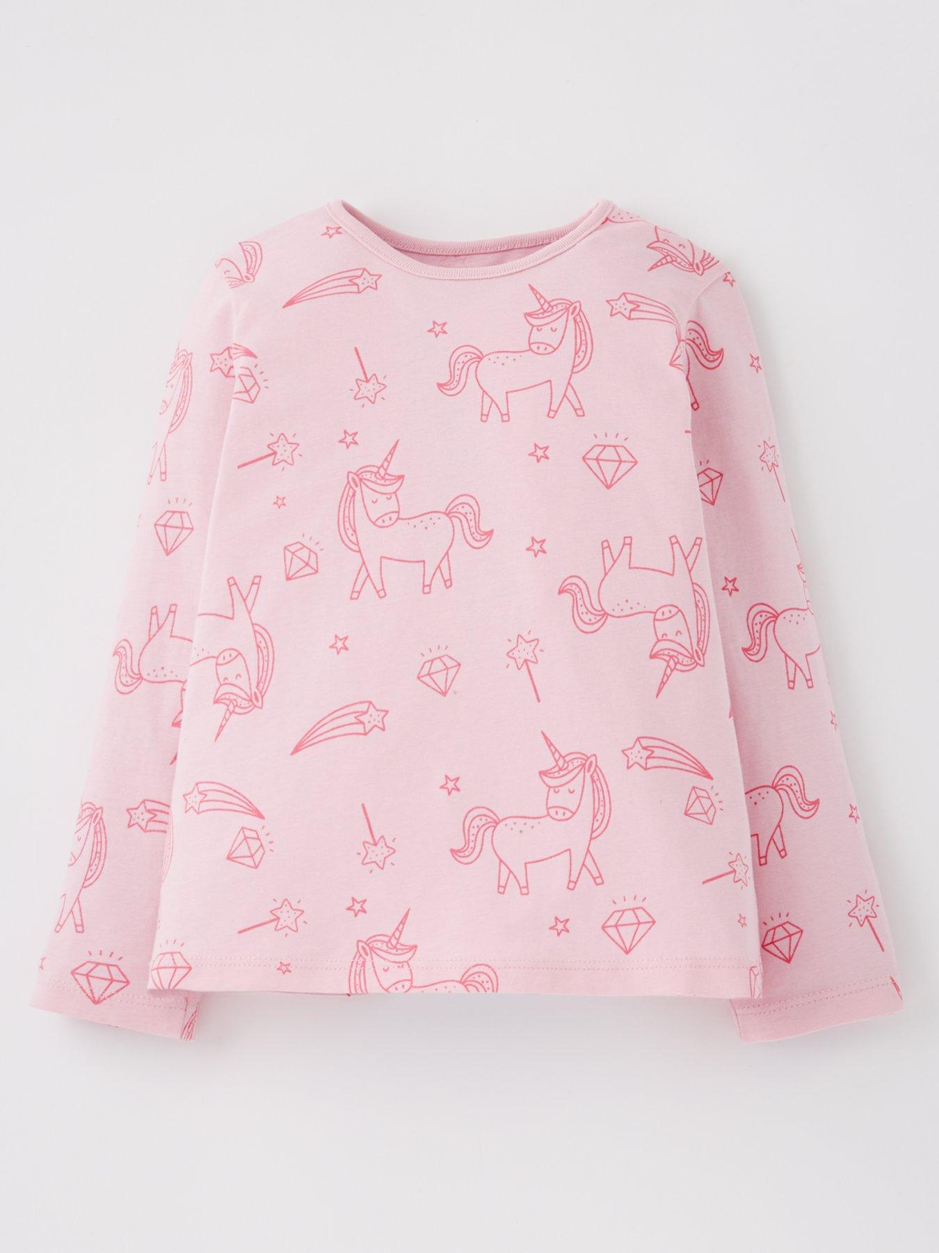 undefined Girls Long Sleeve Unicorn Print Jersey T-Shirt - Pink