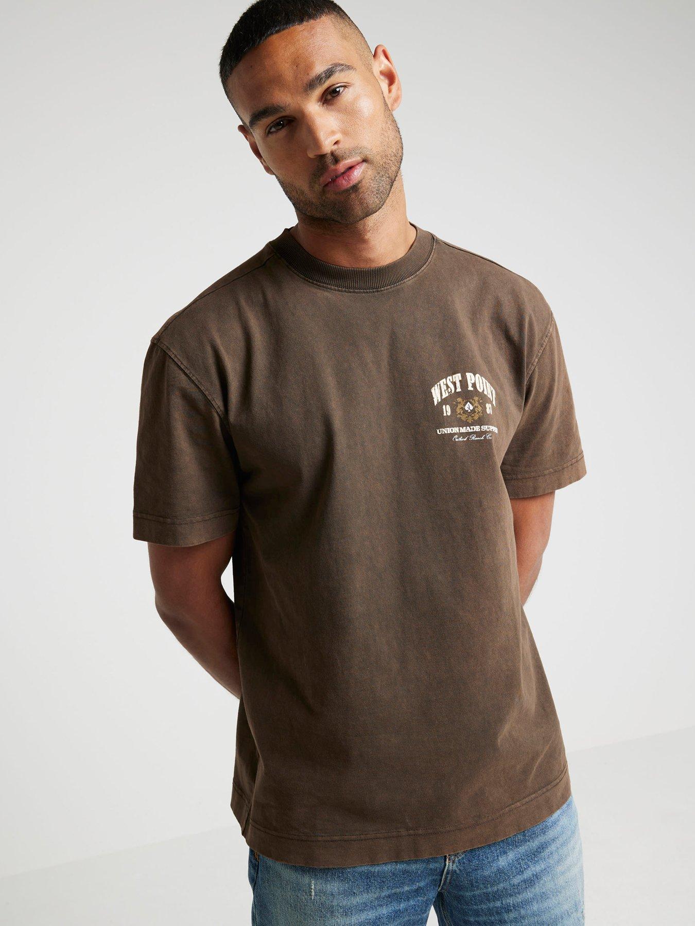 Image 1 of 6 of River Island Short Sleeved Regular West Point T-shirt - Brown