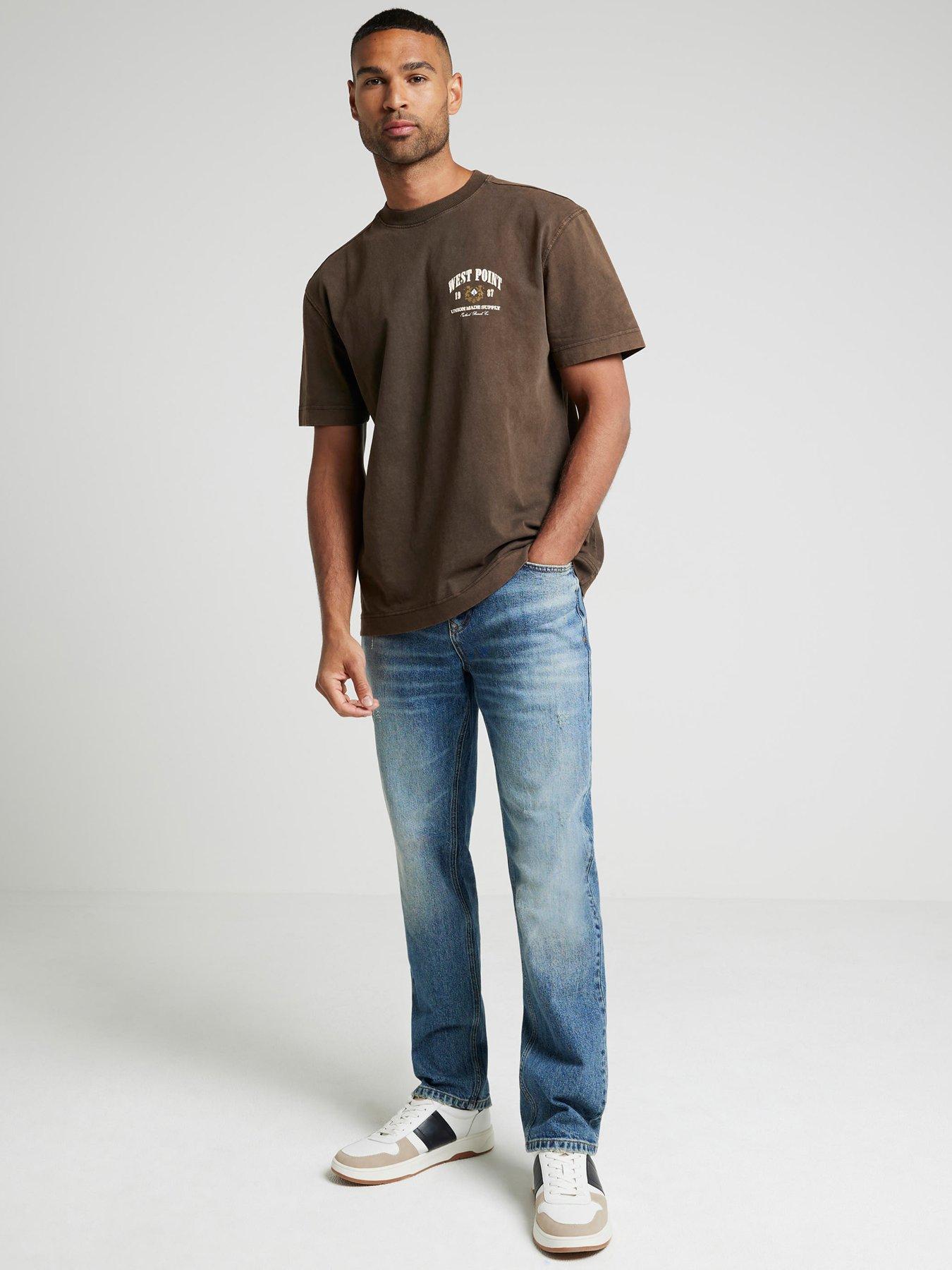 Image 3 of 6 of River Island Short Sleeved Regular West Point T-shirt - Brown