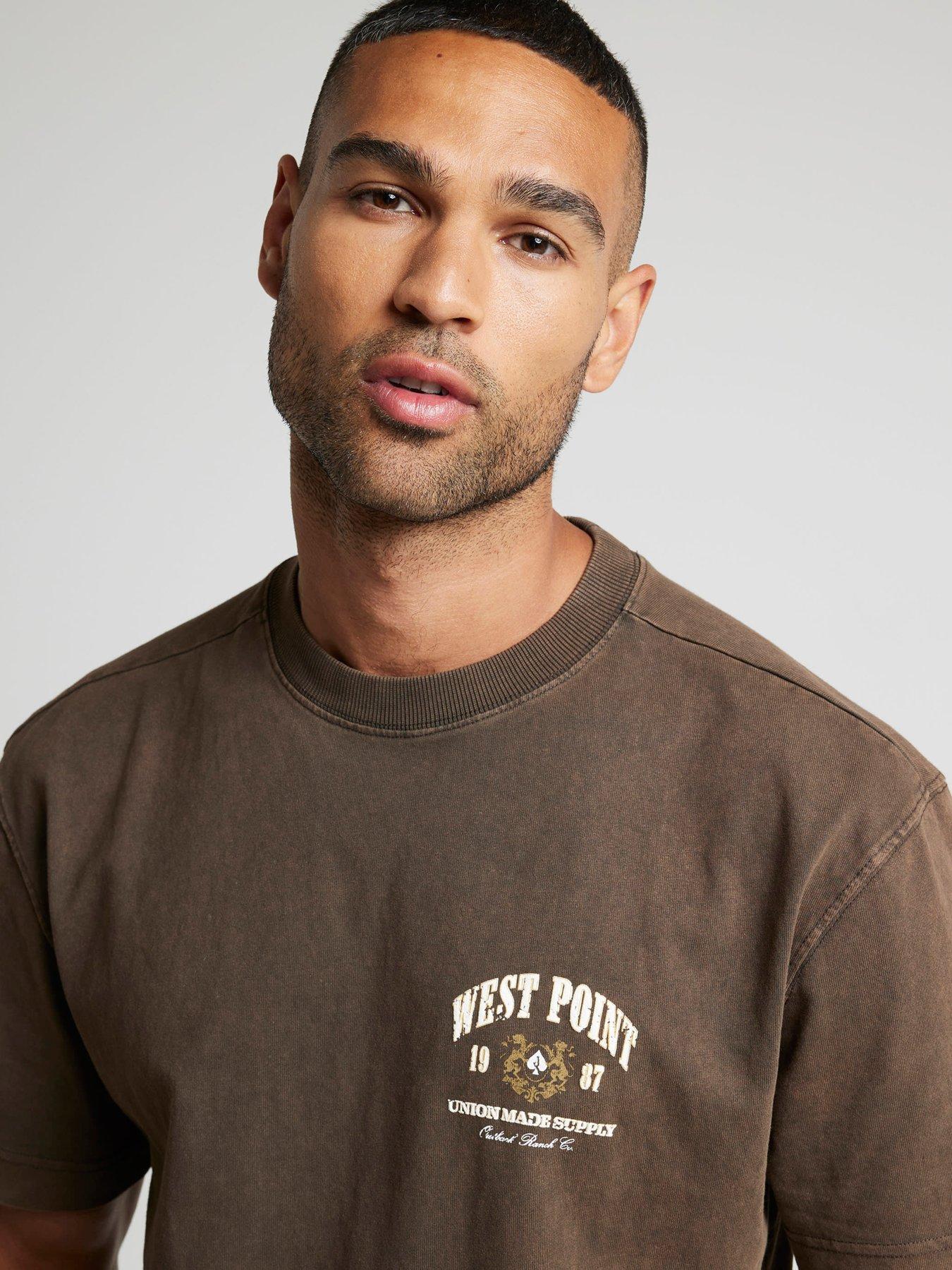Image 4 of 6 of River Island Short Sleeved Regular West Point T-shirt - Brown