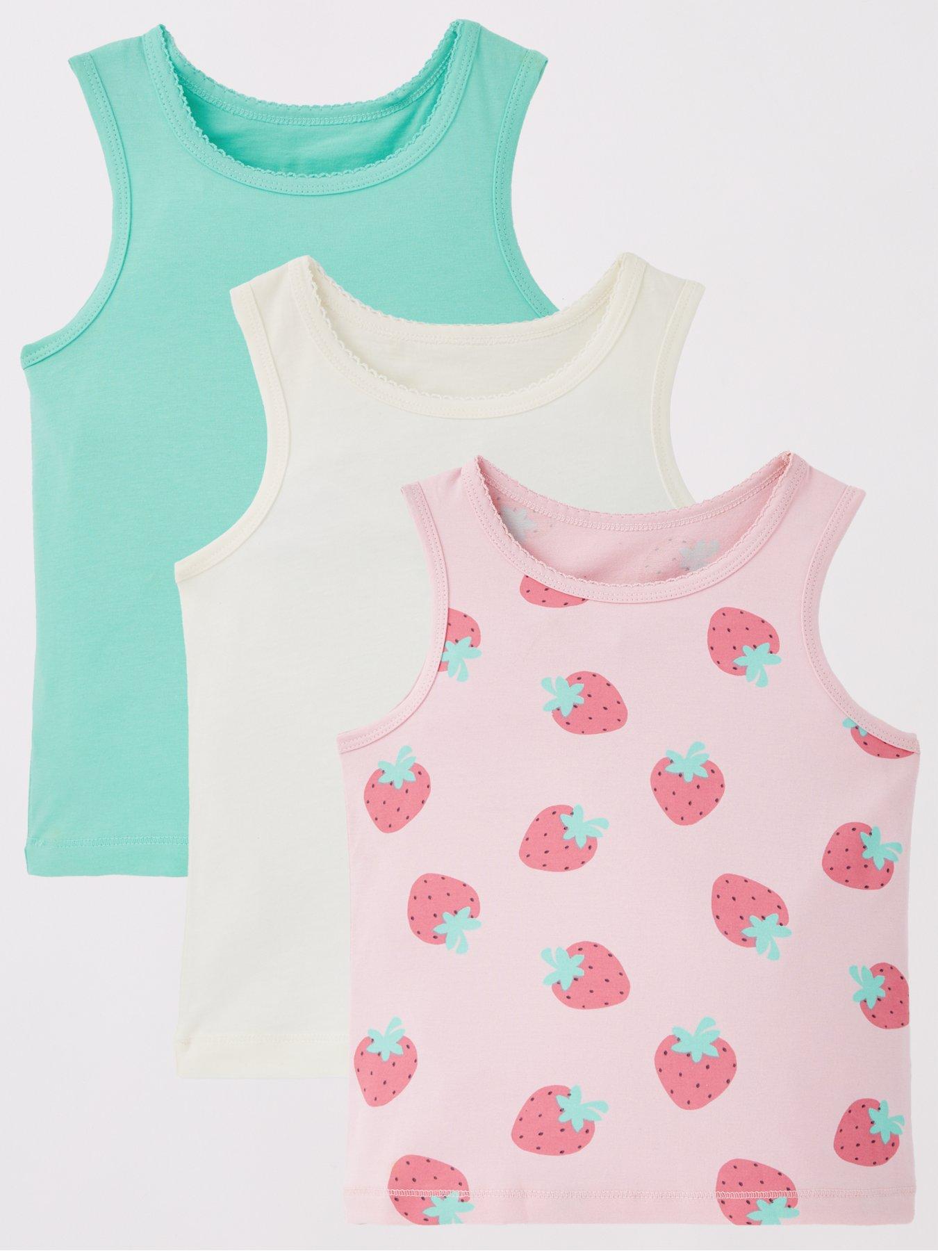 undefined Girls 3 Pack Strawberry Vests - Multi