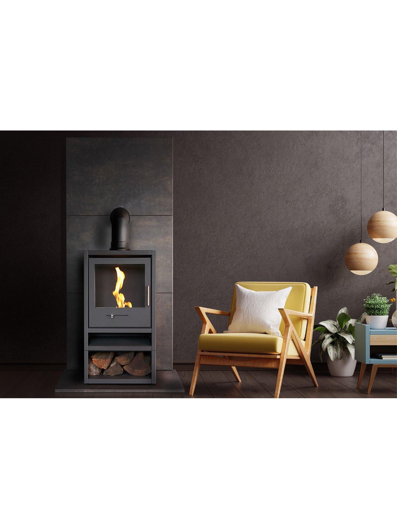 Image 2 of 7 of undefined OKO S1 Bio Ethanol Stove with Log Storage in Charcoal Grey & Angled Stove Pipe