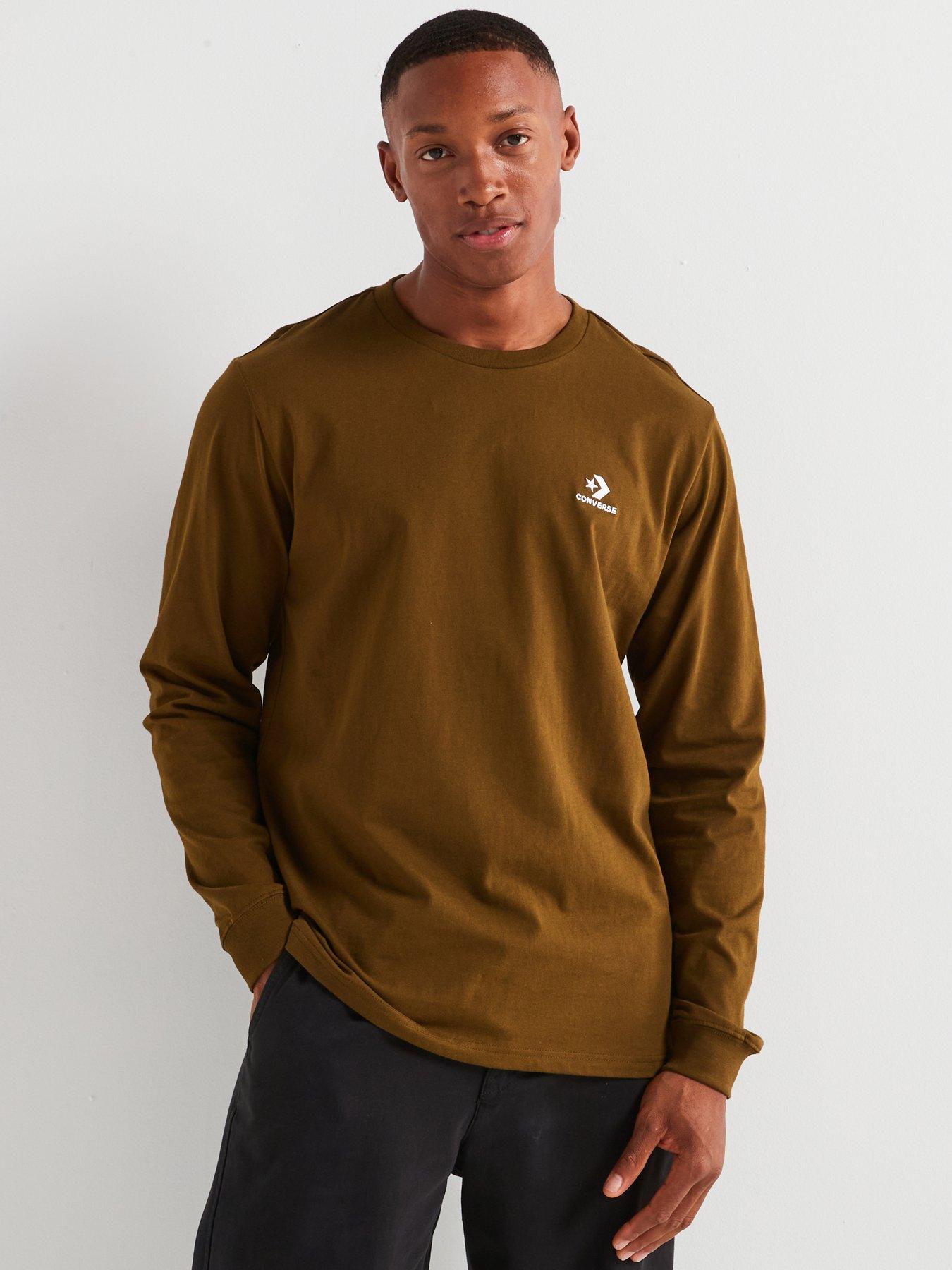 Converse Standard Fit Left Chest Star Chev Emb Long Sleeve T-Shirt - Khaki, Green, Size 2Xl, Men