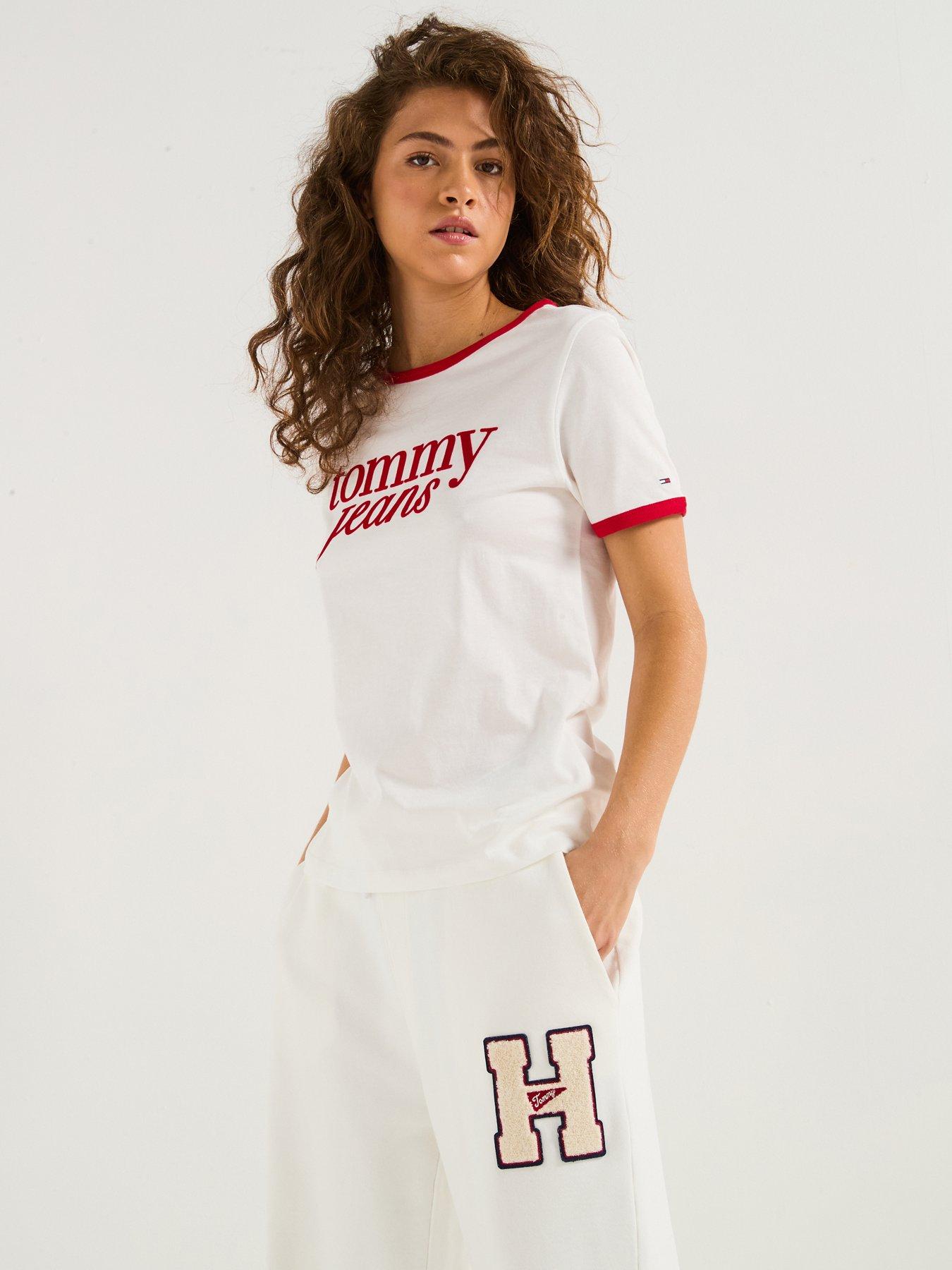 Tommy Jeans Script Logo T-Shirt - White, White, Size Xl, Women
