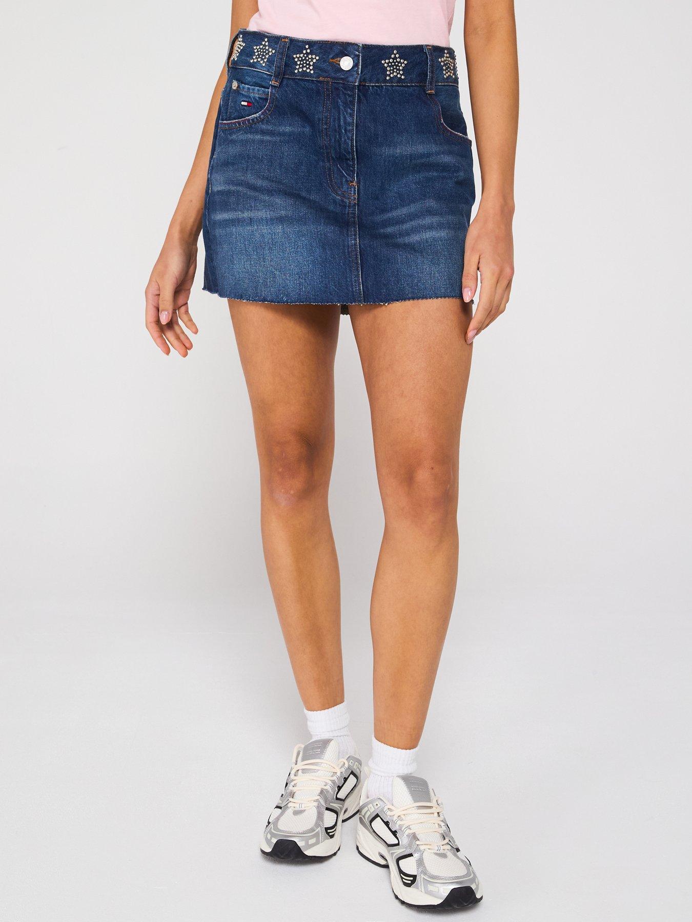 undefined Studded Detail Denim Skirt - Navy