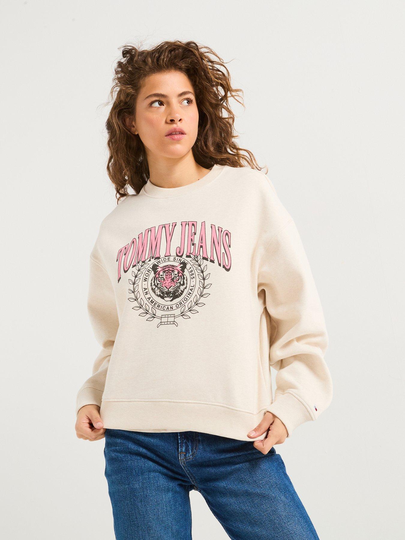 undefined Tiger Varsity Crew Neck Sweatshirt - Cream