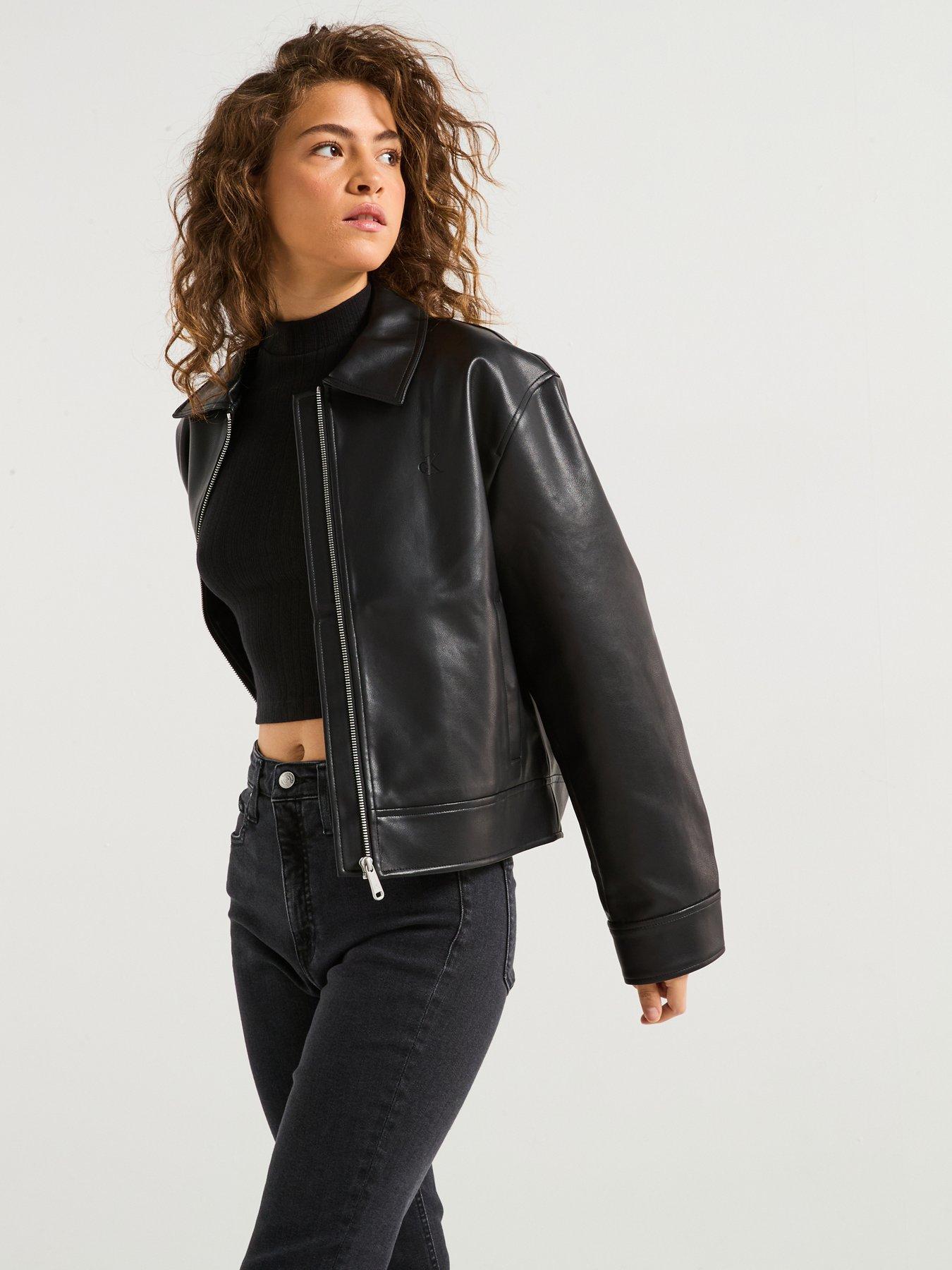 undefined Faux Leather Zipped Jacket - Black