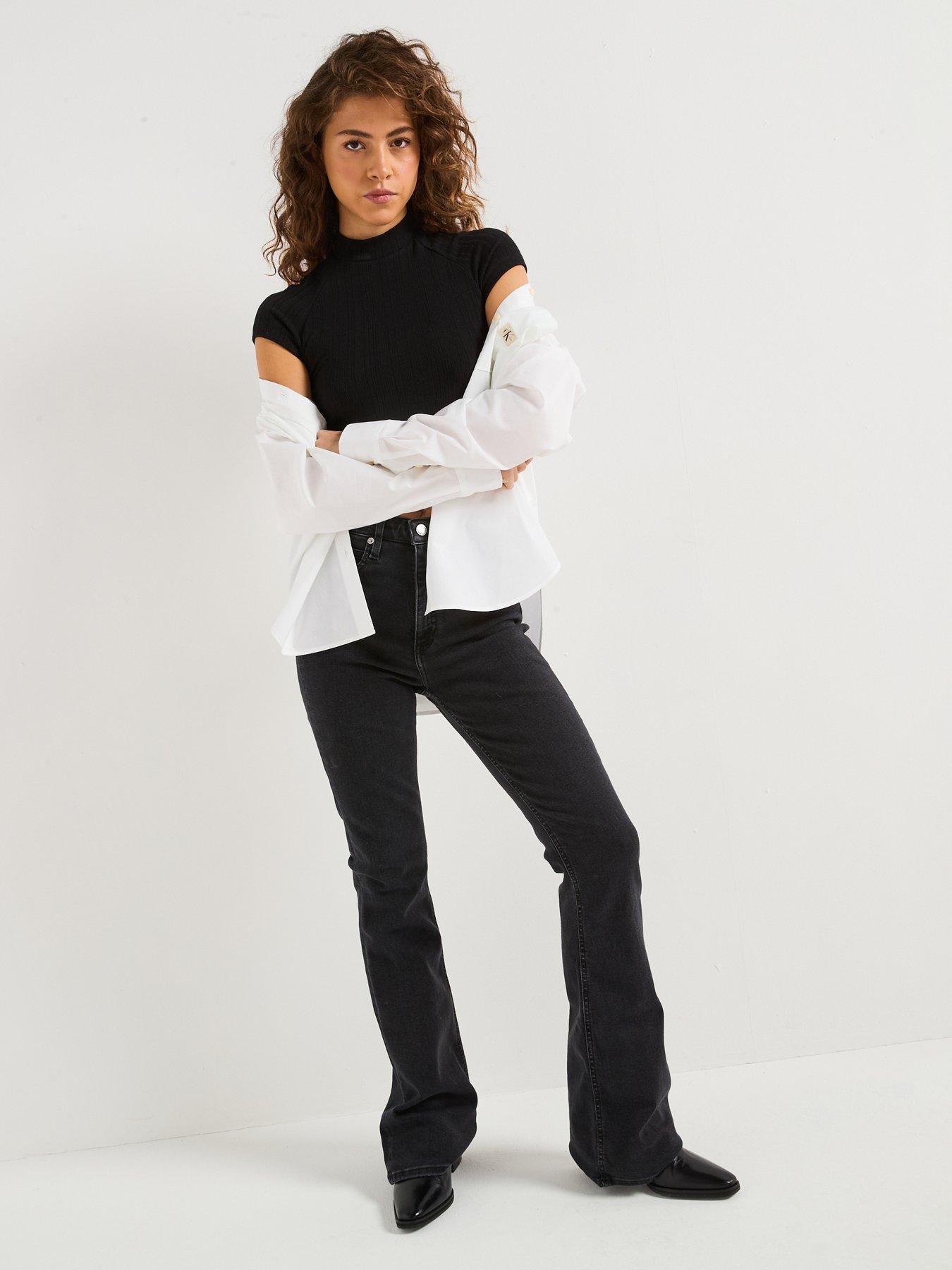 Image 3 of 6 of Calvin Klein Jeans Ribbed Mock Neck Top - Black