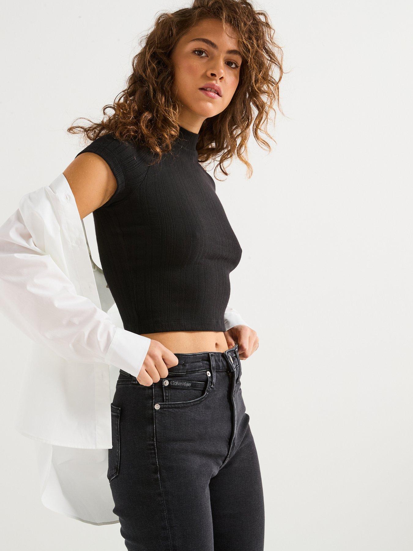 Image 6 of 6 of Calvin Klein Jeans Ribbed Mock Neck Top - Black