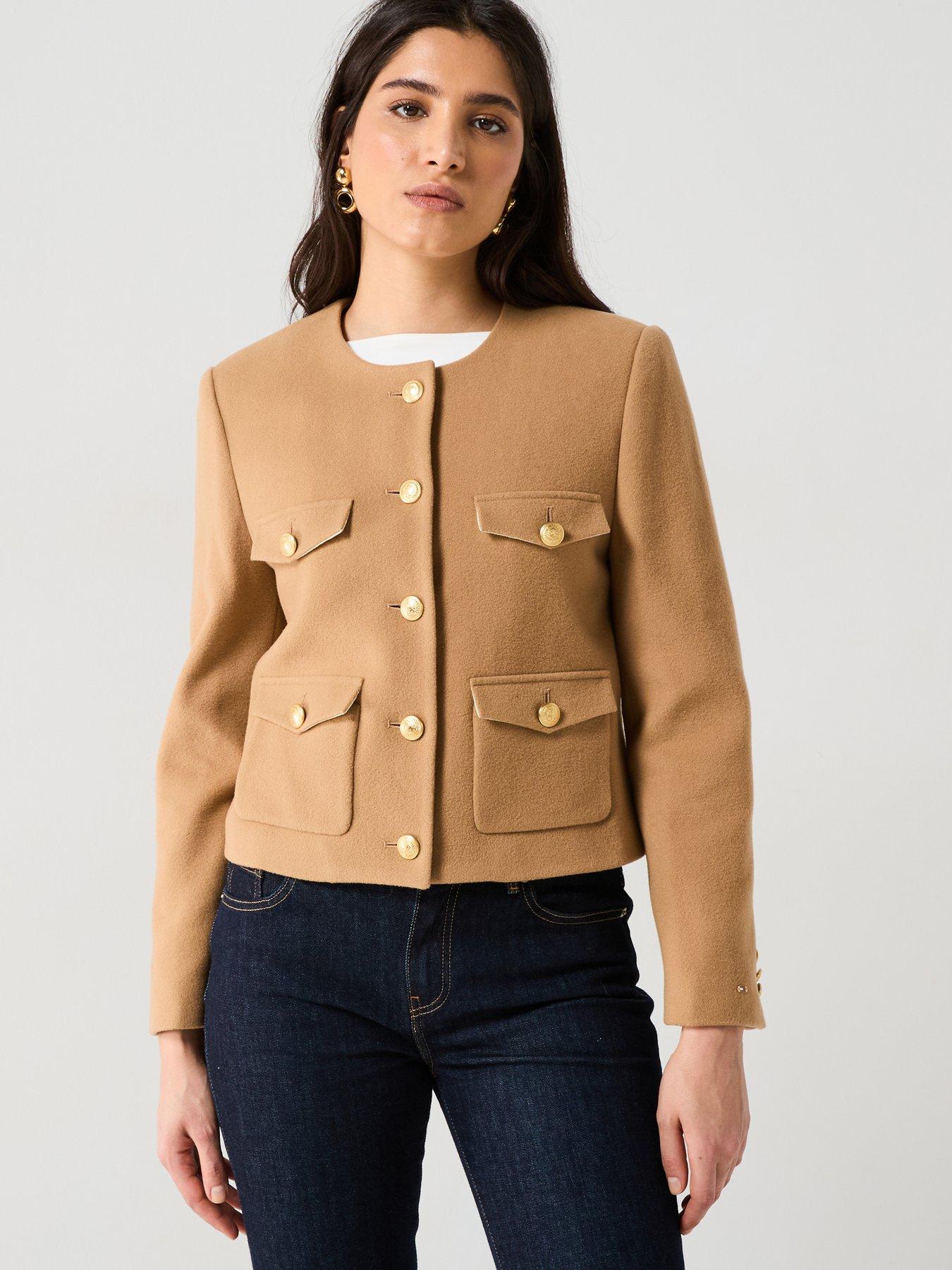 undefined Cropped Wool Button Jacket - Brown