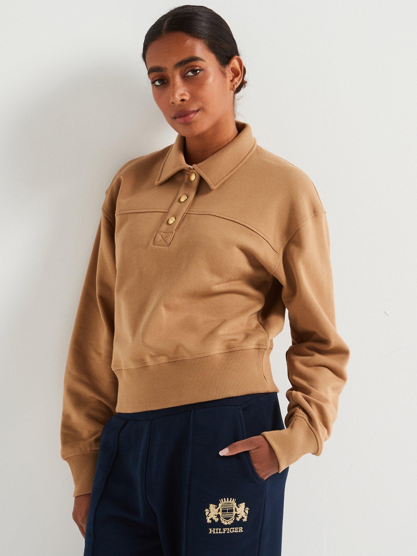 undefined Button Detail Polo Sweatshirt - Brown
