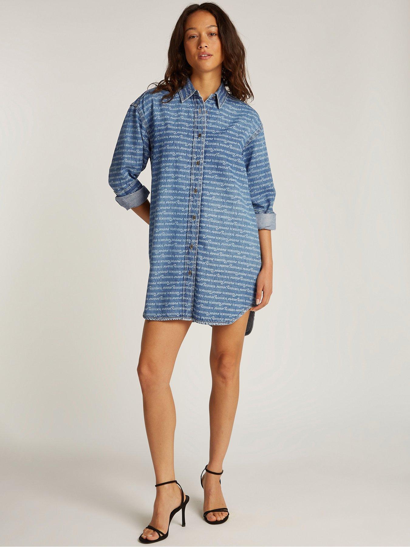 undefined Logo Printed Denim Shirt Dress - Blue