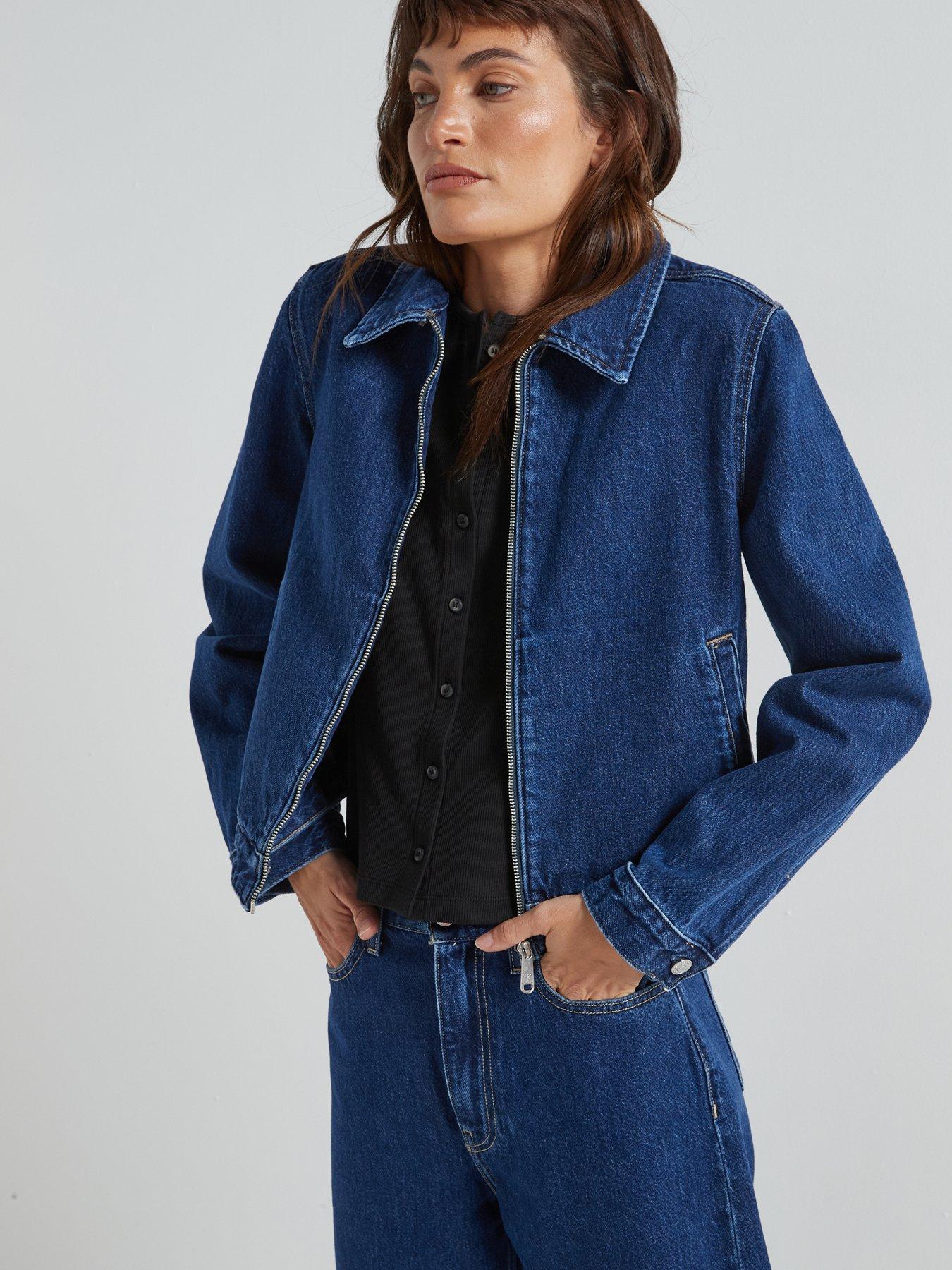 undefined Zip Front Denim Jacket - Navy