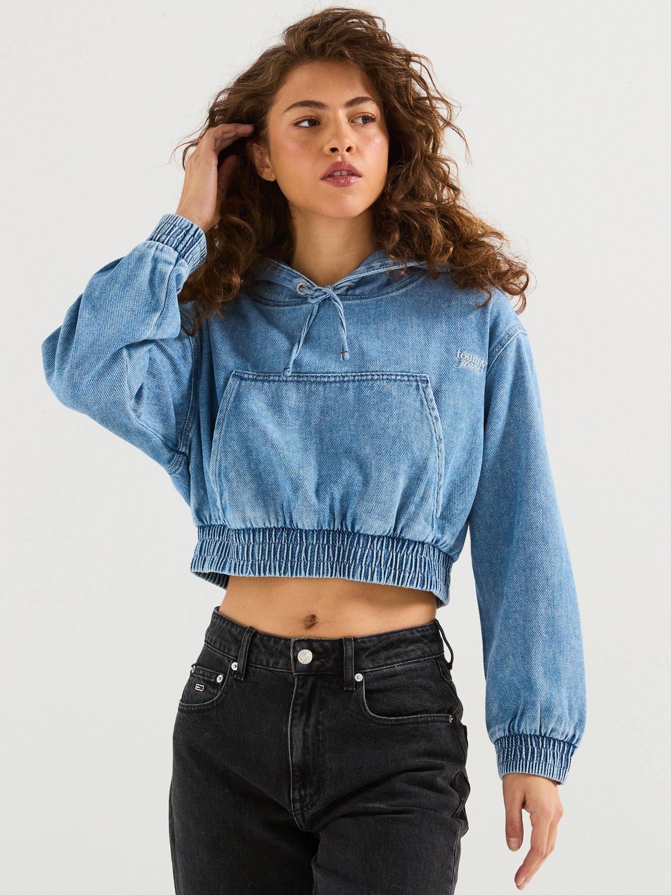 undefined Denim Cropped Hoodie - Blue