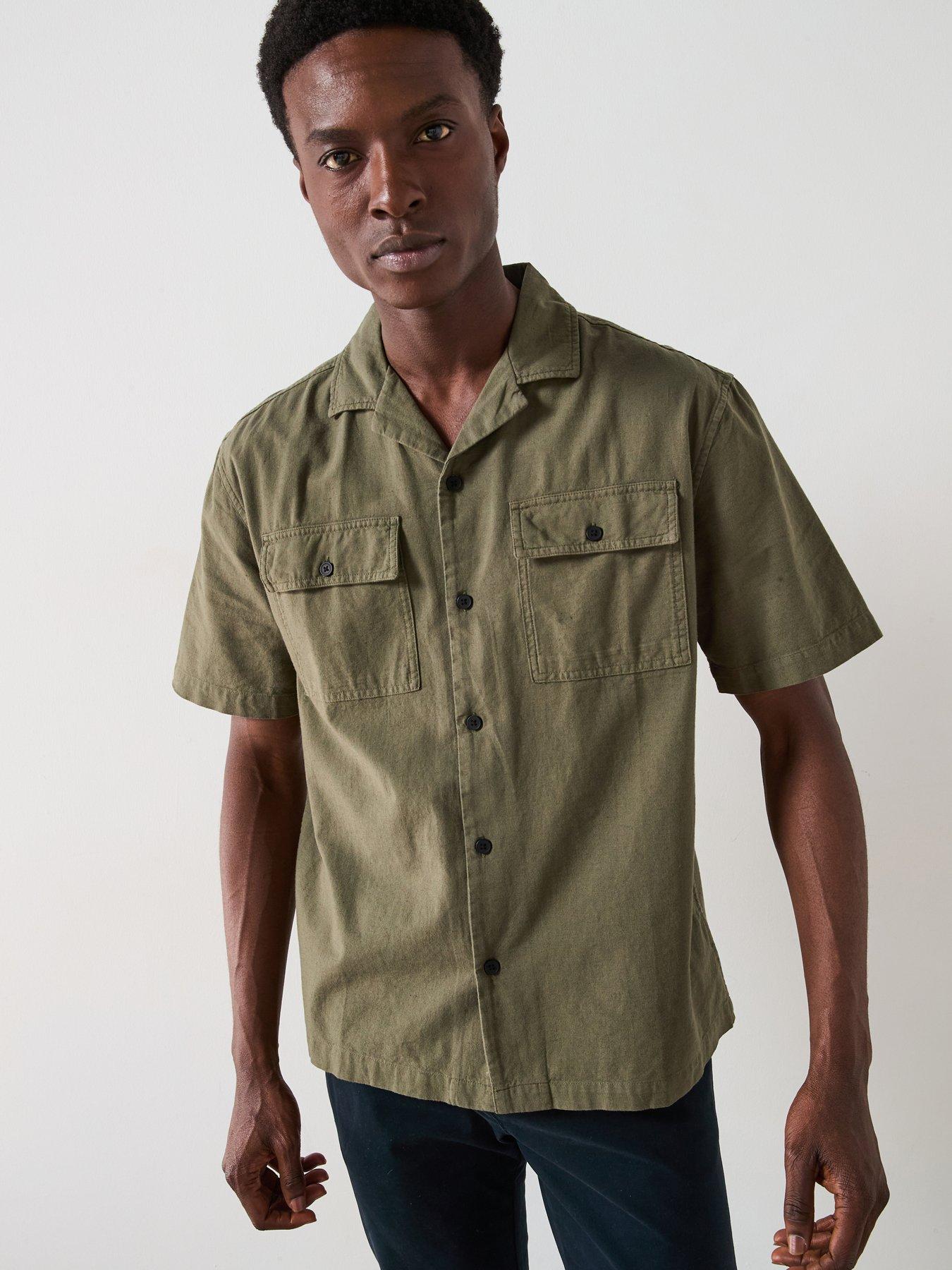 Very Man Double Pocket Linen Revere Shirt - Dark Khaki